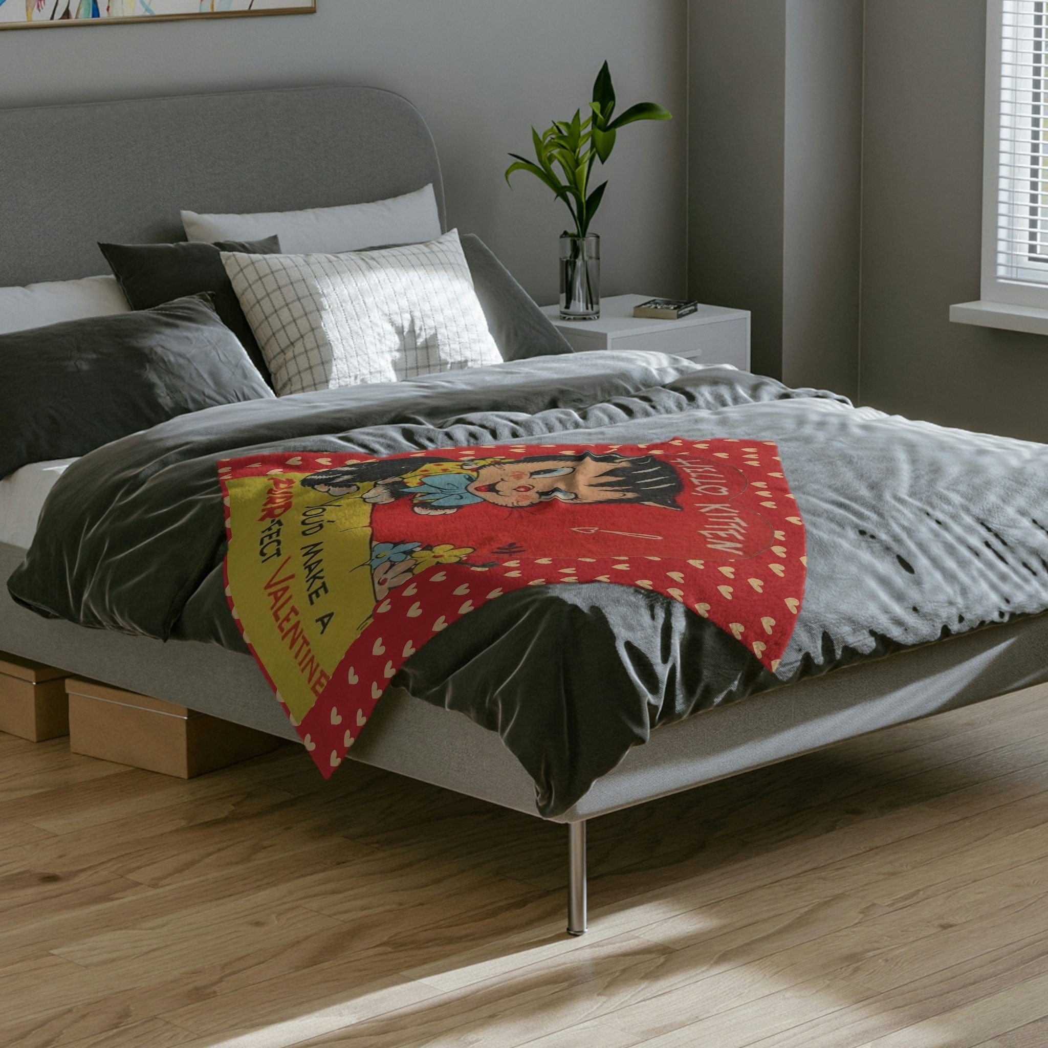Kate McEnroe New York Vintage Retro Kitschy Kitty Throw Valentine BlanketBlankets32120797805147825391
