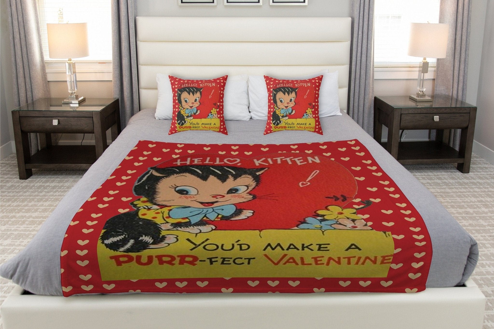 Kate McEnroe New York Vintage Retro Kitschy Kitty Valentine Throw Pillow CoverThrow Pillow Covers25842108731806235608