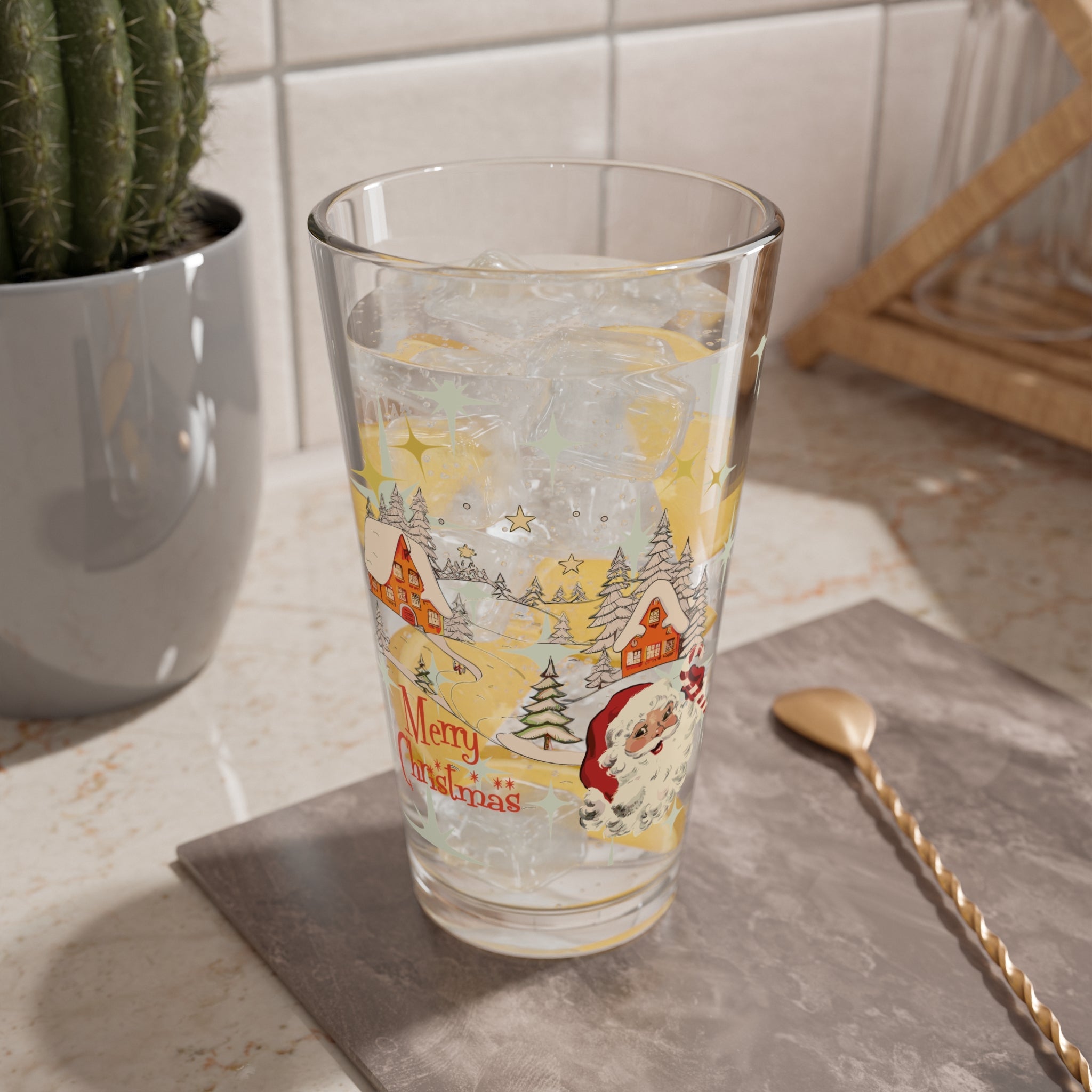 Kate McEnroe New York Vintage Santa Nordic Christmas Pint Glass, Retro Holiday Drinkware, Mid Century Modern Snow Scene BarwarePint Glasses10845642197970166341