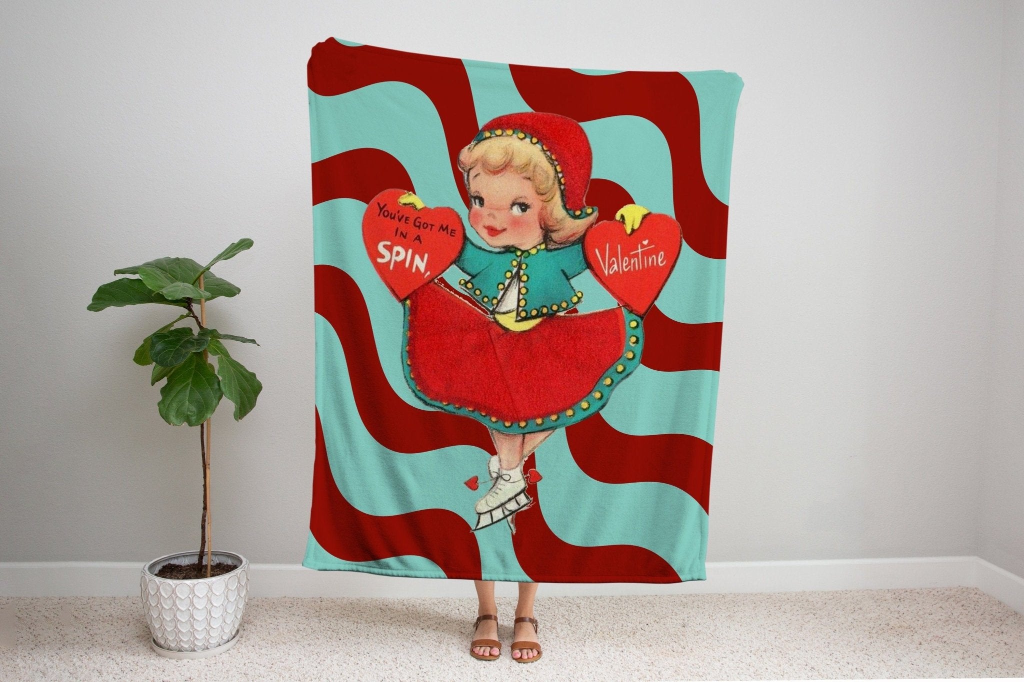 Kate McEnroe New York Vintage Skater Girl Valentine Throw BlanketBlankets23092178185537565775