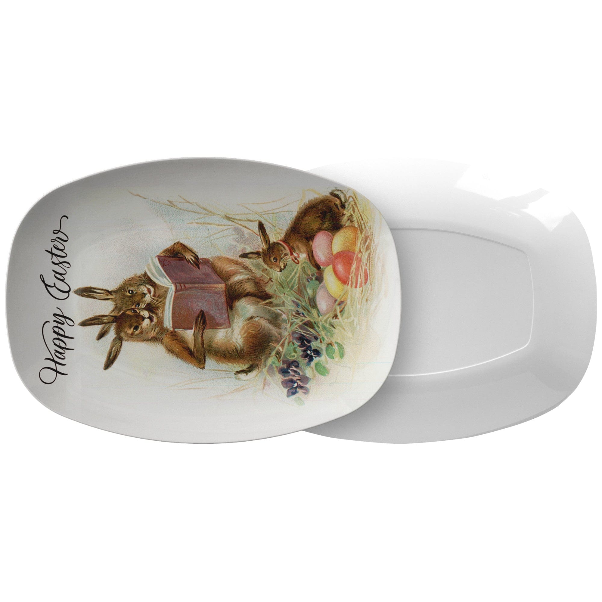 Kate McEnroe New York Vintage Storybook Bunnies Easter Card Art Platter, Classic Bunny Rabbit Happy Easter Serving TrayServing PlattersP22 - VIN - BUN - 4