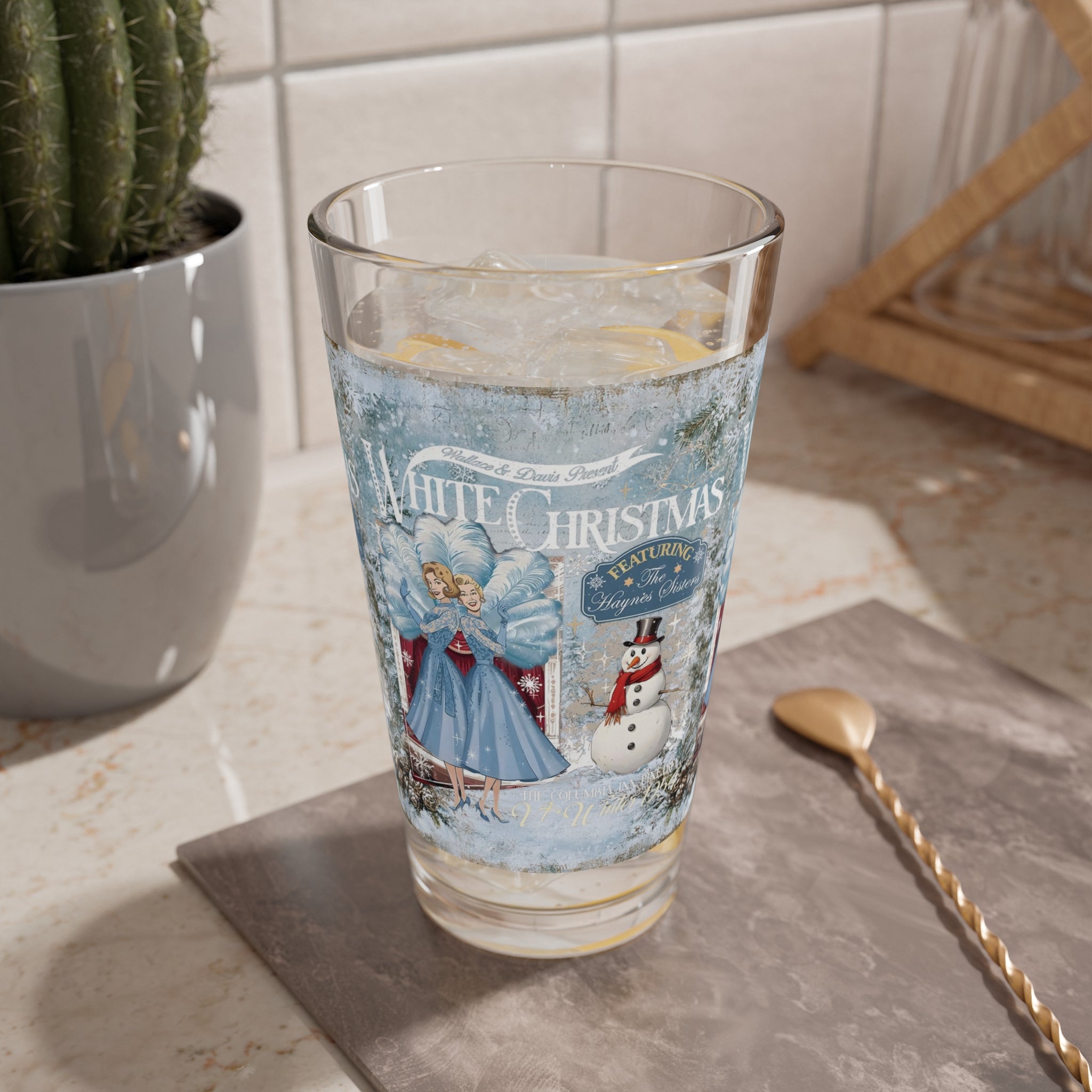 Kate McEnroe New York White Christmas Haynes Sisters 1954 Movie Pint Glass, Retro 50s Mid Century Modern Barware, Vintage Kitsch Drinking GlassPint Glasses97879470761256446514