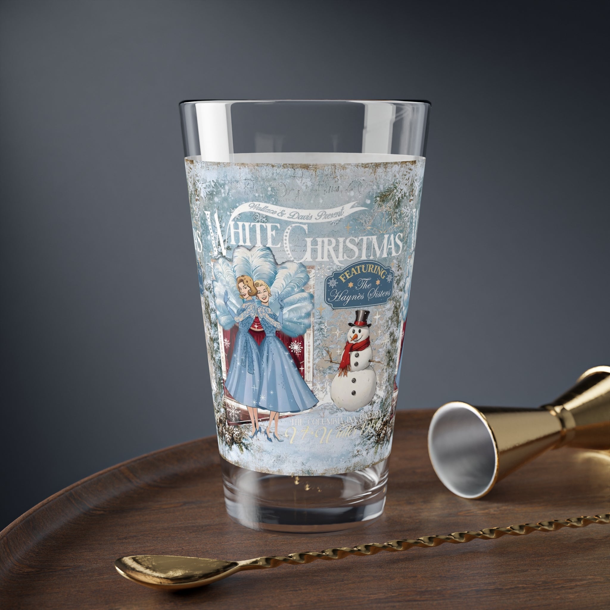 Kate McEnroe New York White Christmas Haynes Sisters 1954 Movie Pint Glass, Retro 50s Mid Century Modern Barware, Vintage Kitsch Drinking GlassPint Glasses97879470761256446514