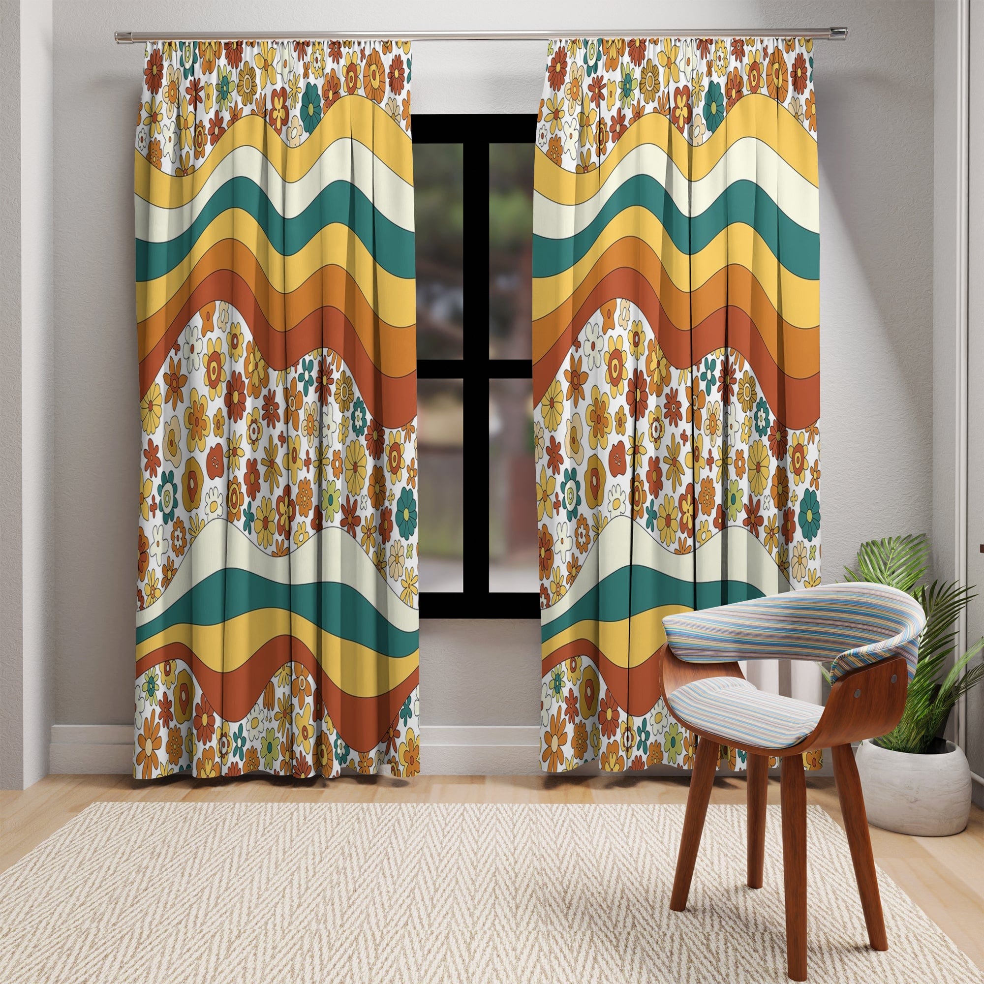 Kate McEnroe New York Window Curtain in Mid Century Modern 70s Groovy Hippie Wavy RetroWindow CurtainsCurtainBlackout - 50x84 - DoublePanel - 2022082318022599