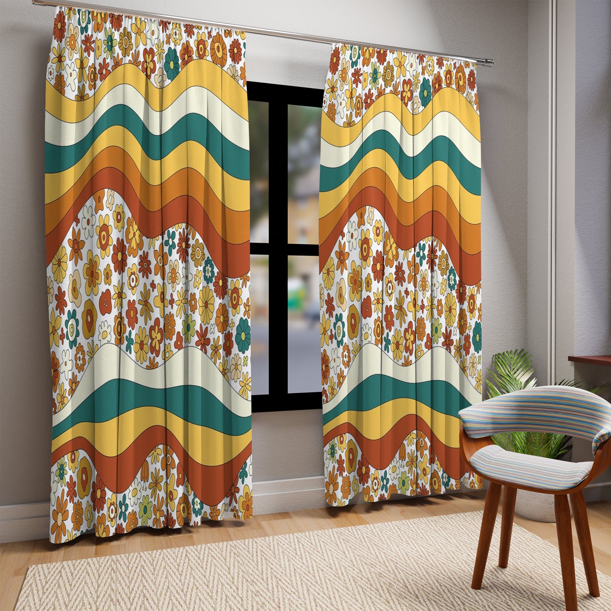 Kate McEnroe New York Window Curtain in Mid Century Modern 70s Groovy Hippie Wavy RetroWindow CurtainsCurtainSheer - 50x84 - DoublePanel - 2022082318022599