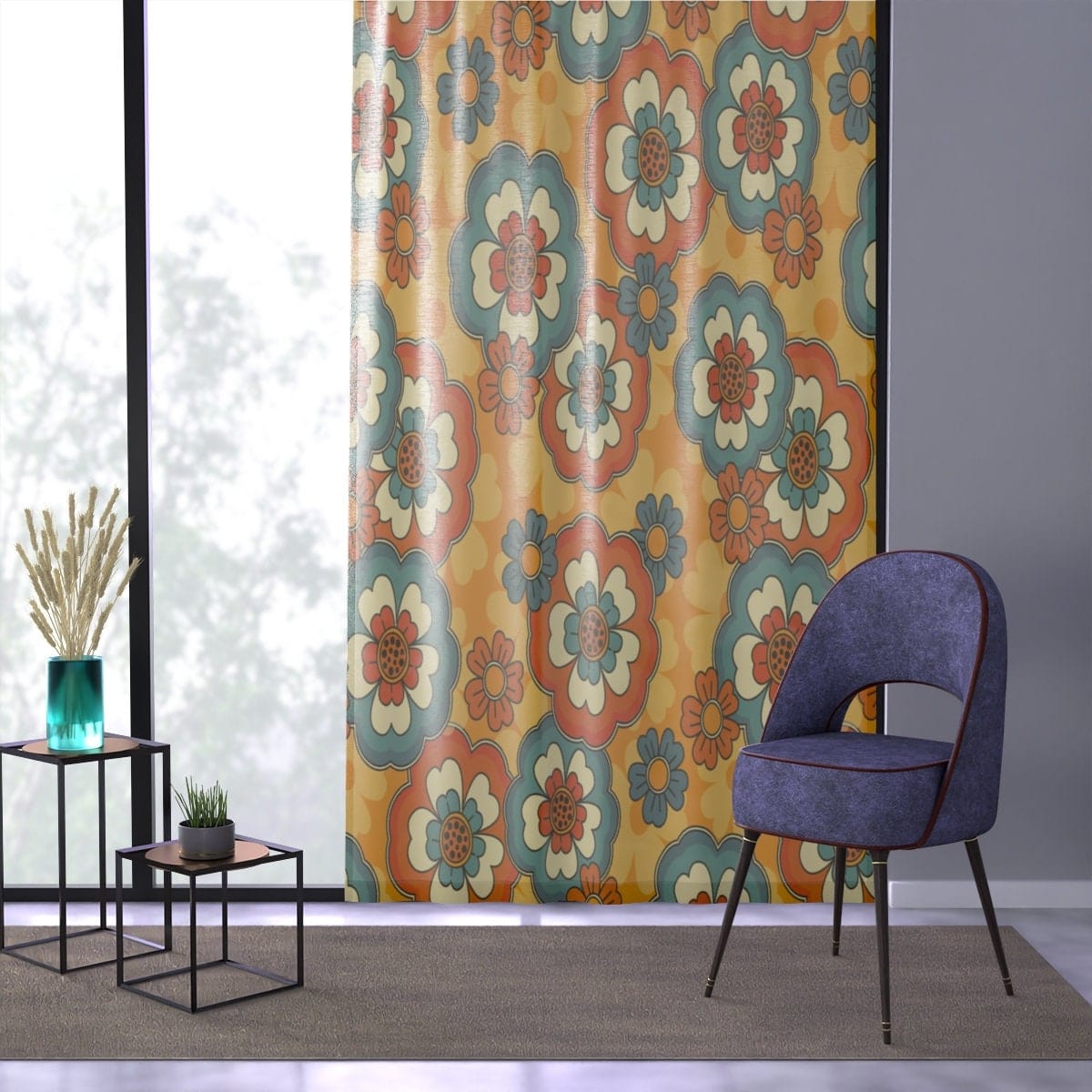 Kate McEnroe New York Window Curtain In Retro Groovy Mid Century Modern FloralWindow CurtainsCurtainSheer - 50x84 - DoublePanel