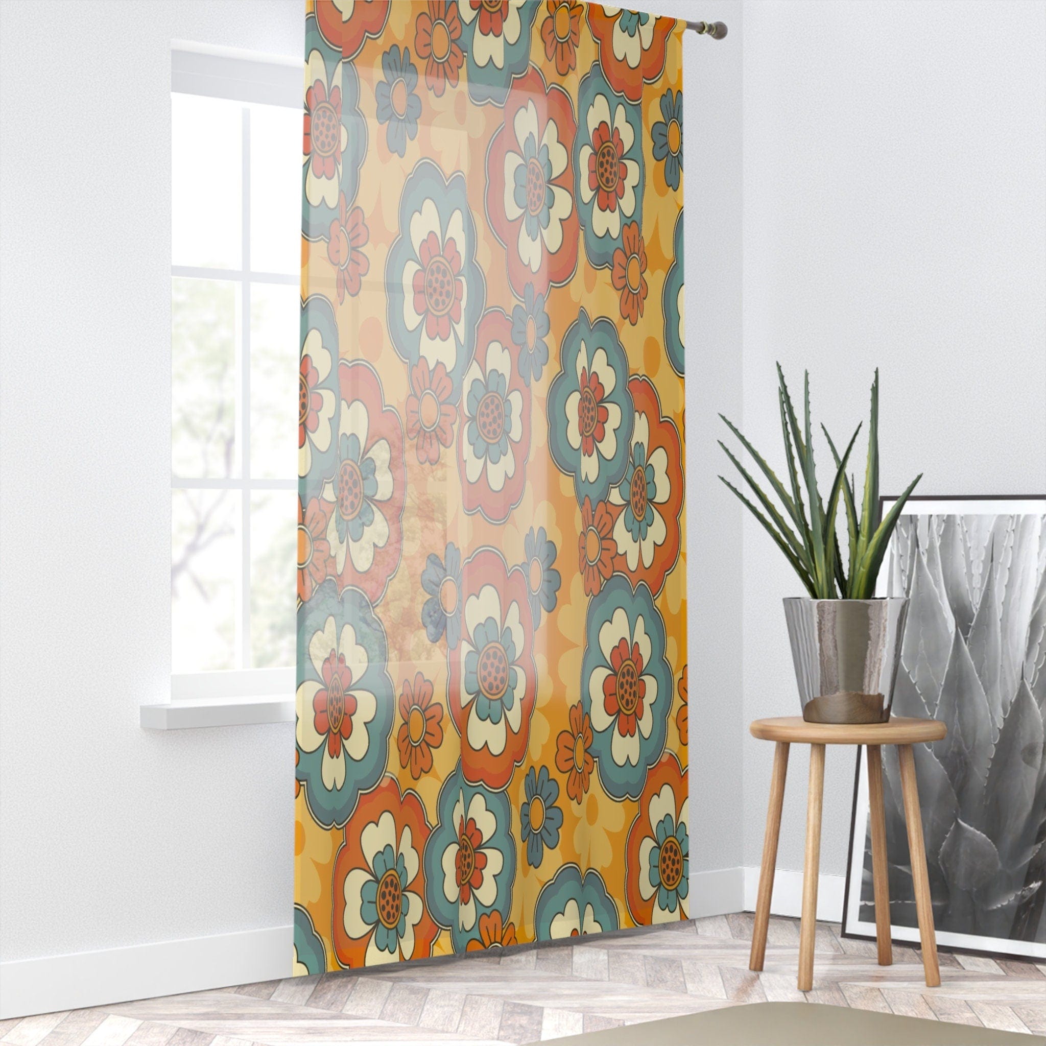Kate McEnroe New York Window Curtain In Retro Groovy Mid Century Modern FloralWindow CurtainsCurtainSheer - 50x84 - DoublePanel