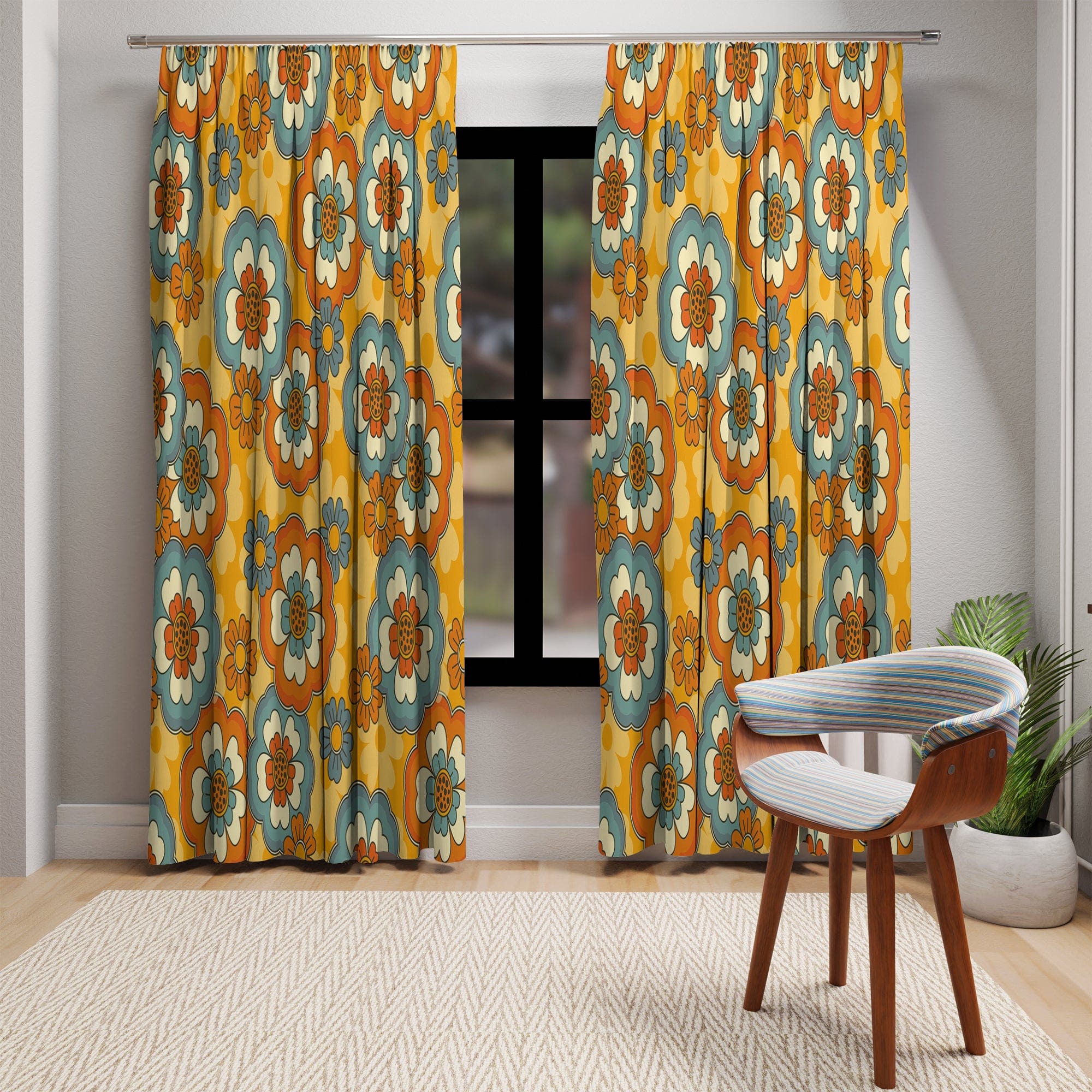 Kate McEnroe New York Window Curtain In Retro Groovy Mid Century Modern FloralWindow CurtainsCurtainSheer - 50x84 - DoublePanel