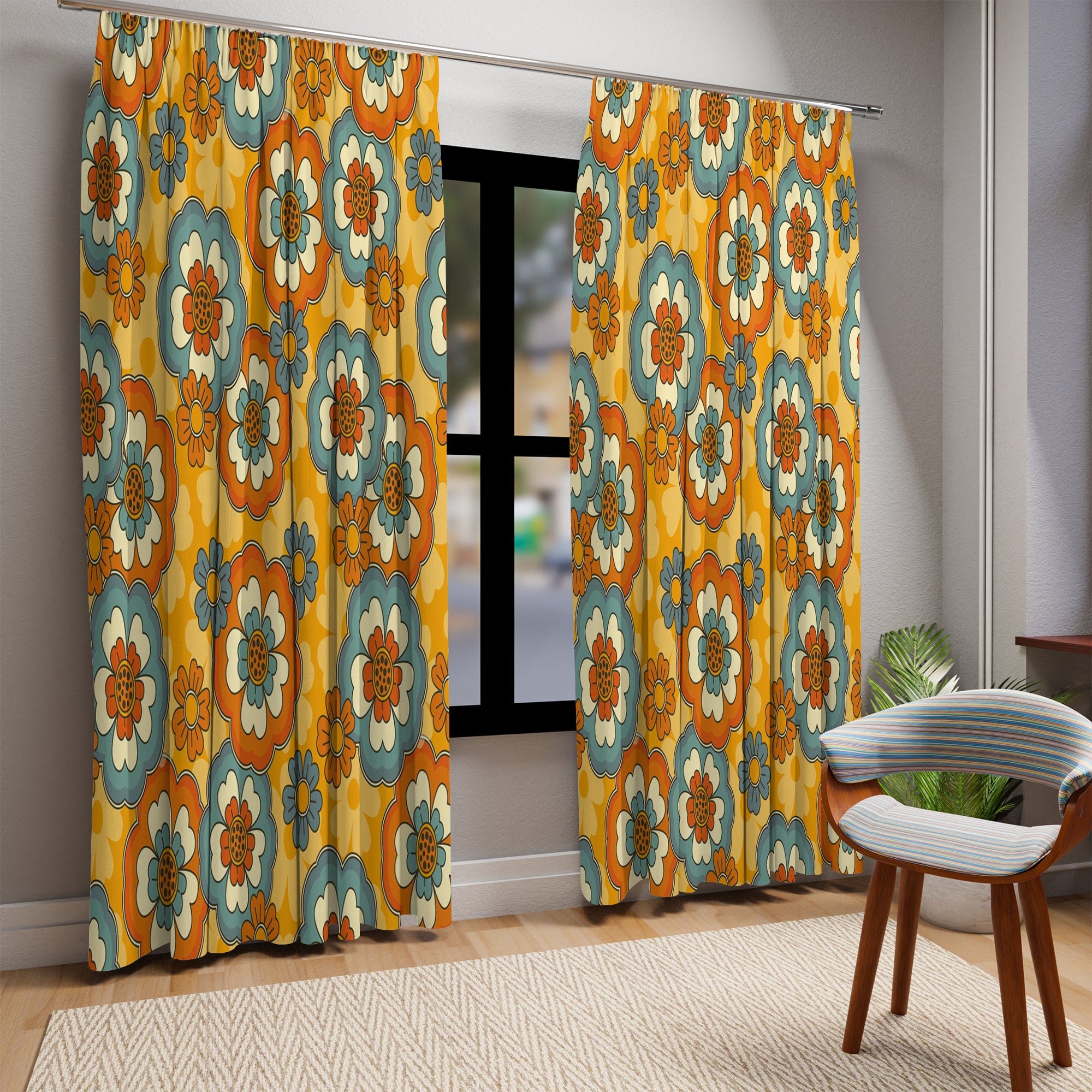 Kate McEnroe New York Window Curtain In Retro Groovy Mid Century Modern FloralWindow CurtainsCurtainSheer - 50x84 - DoublePanel