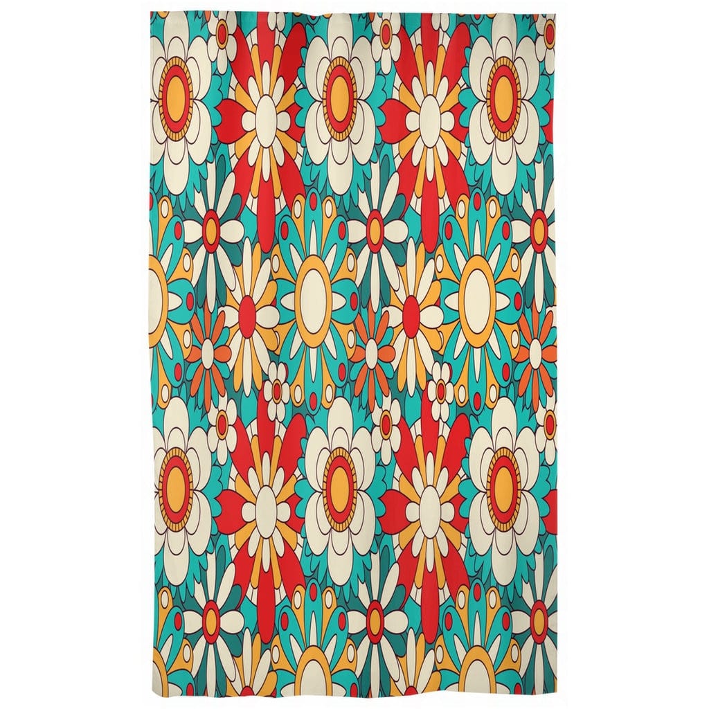 Kate McEnroe New York Window Curtains In Groovy Floral Mid Century Modern Retro Burnt Orange, Aqua Blue PrintWindow CurtainsCurtainSheer - 50x84 - DoublePanel