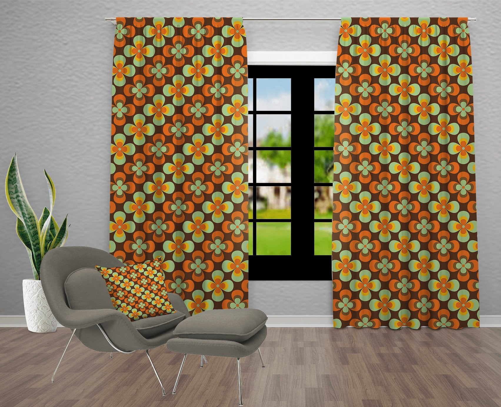 Kate McEnroe New York Window Curtains in Mid Century Modern Retro Daisy FloralWindow CurtainsCurtainSheer - 50x84 - DoublePanel - 20220823124206811