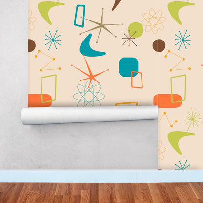 kate-mcenroe-nyc Retro Mid Century Modern Boomerang Starburst Peel and Stick Wallpaper Panels Wallpaper