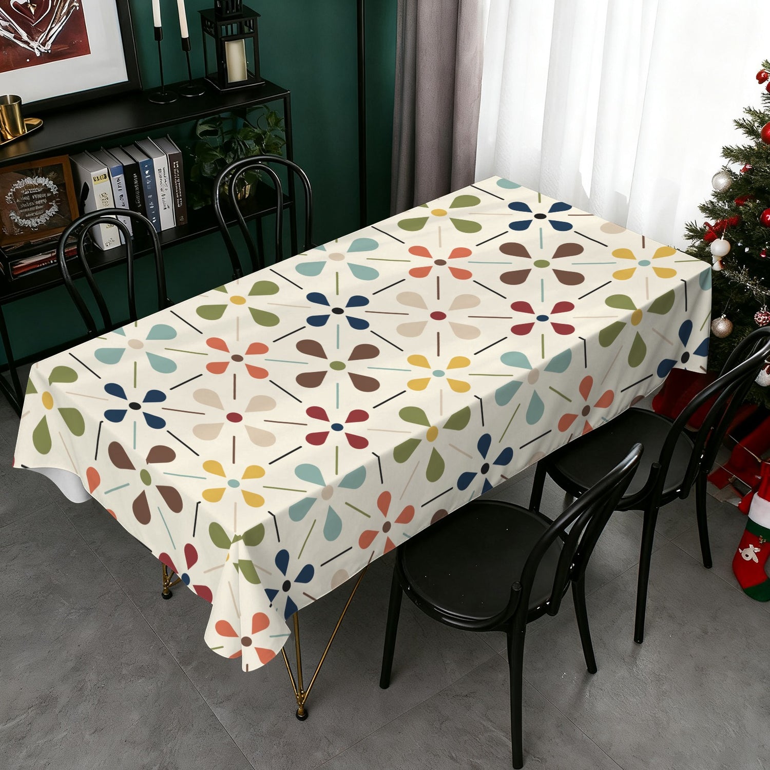 Scandinavian Danish Floral Mid Century Retro Rectangle Tablecloth
