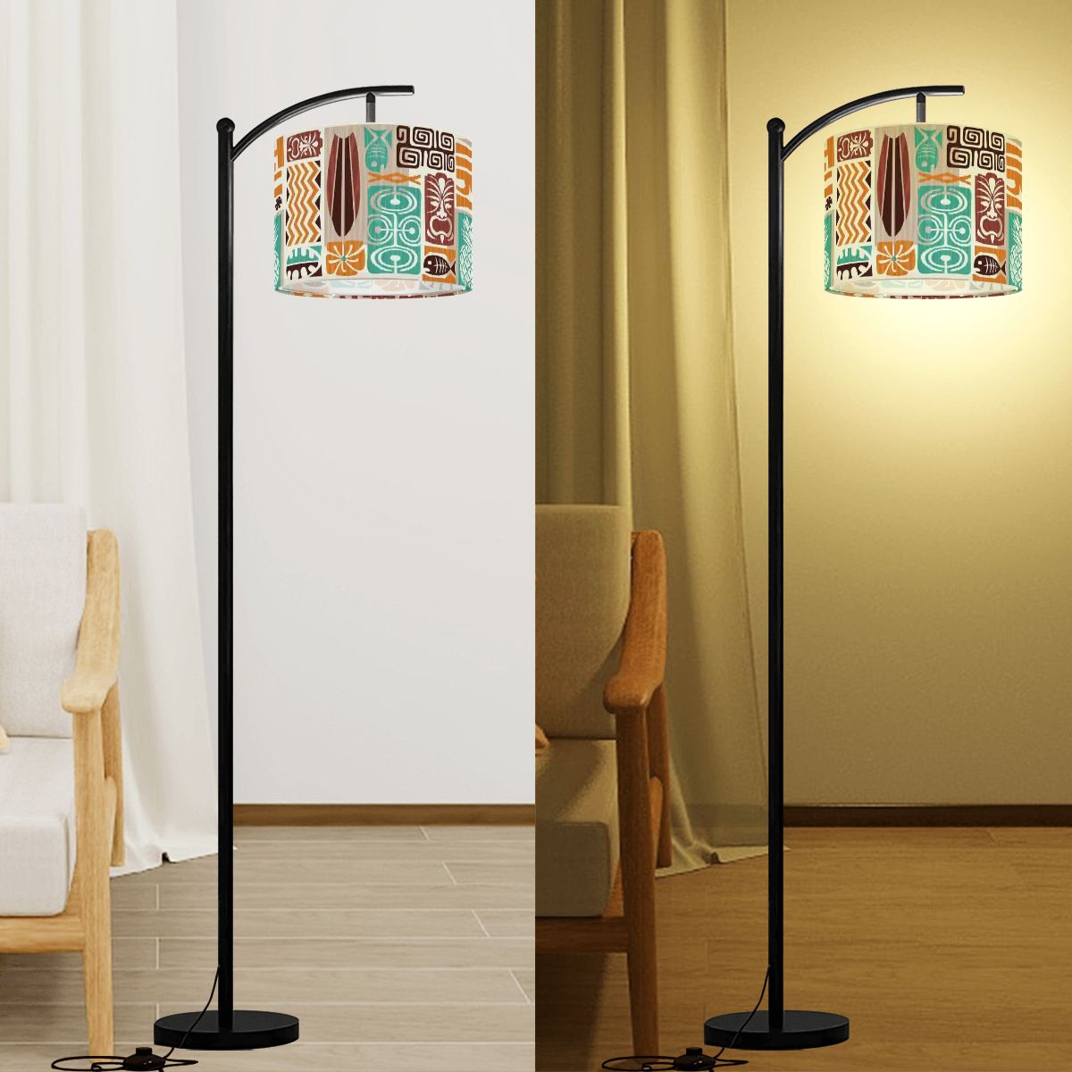 Retro Tiki Polynesian Lamp Shade, Mid Century Modern Exotica