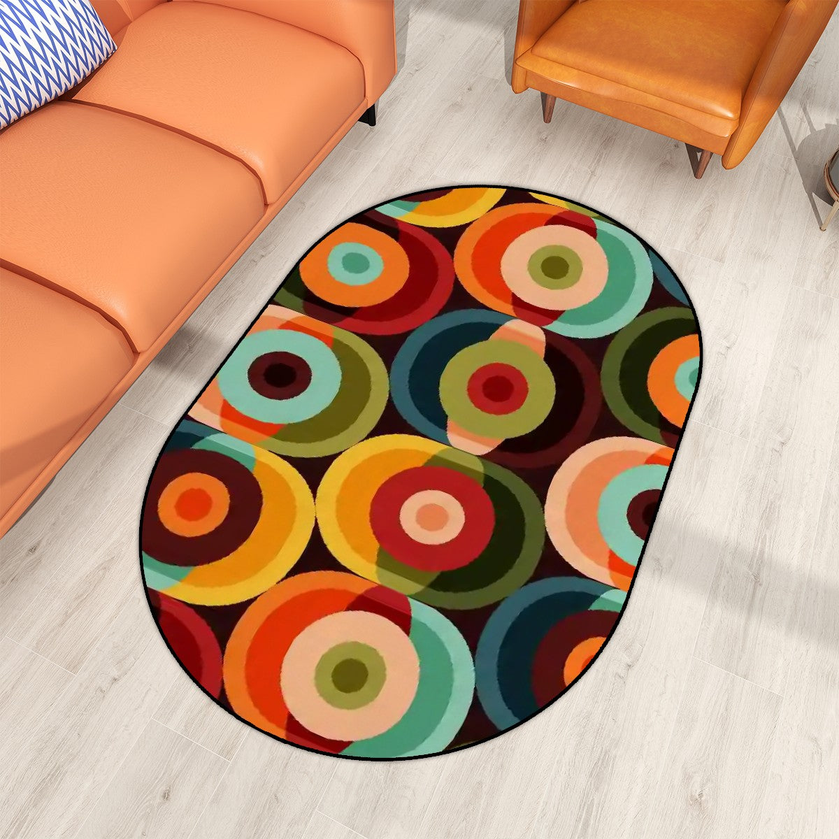 Groovy Retro Orbs Mid Century Modern Oval Area Rug