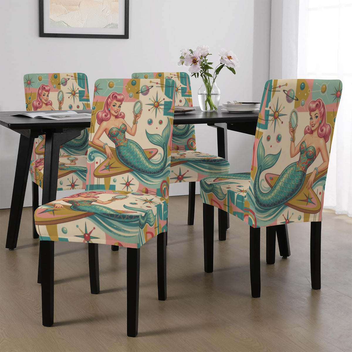 Kitschy Mermaid 50s Mid Century Modern Chair Slipcover