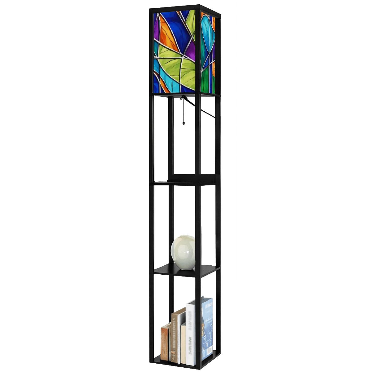 Mid Century Modern Faux Stained Glass Shade for Floor Lamp with Shelves