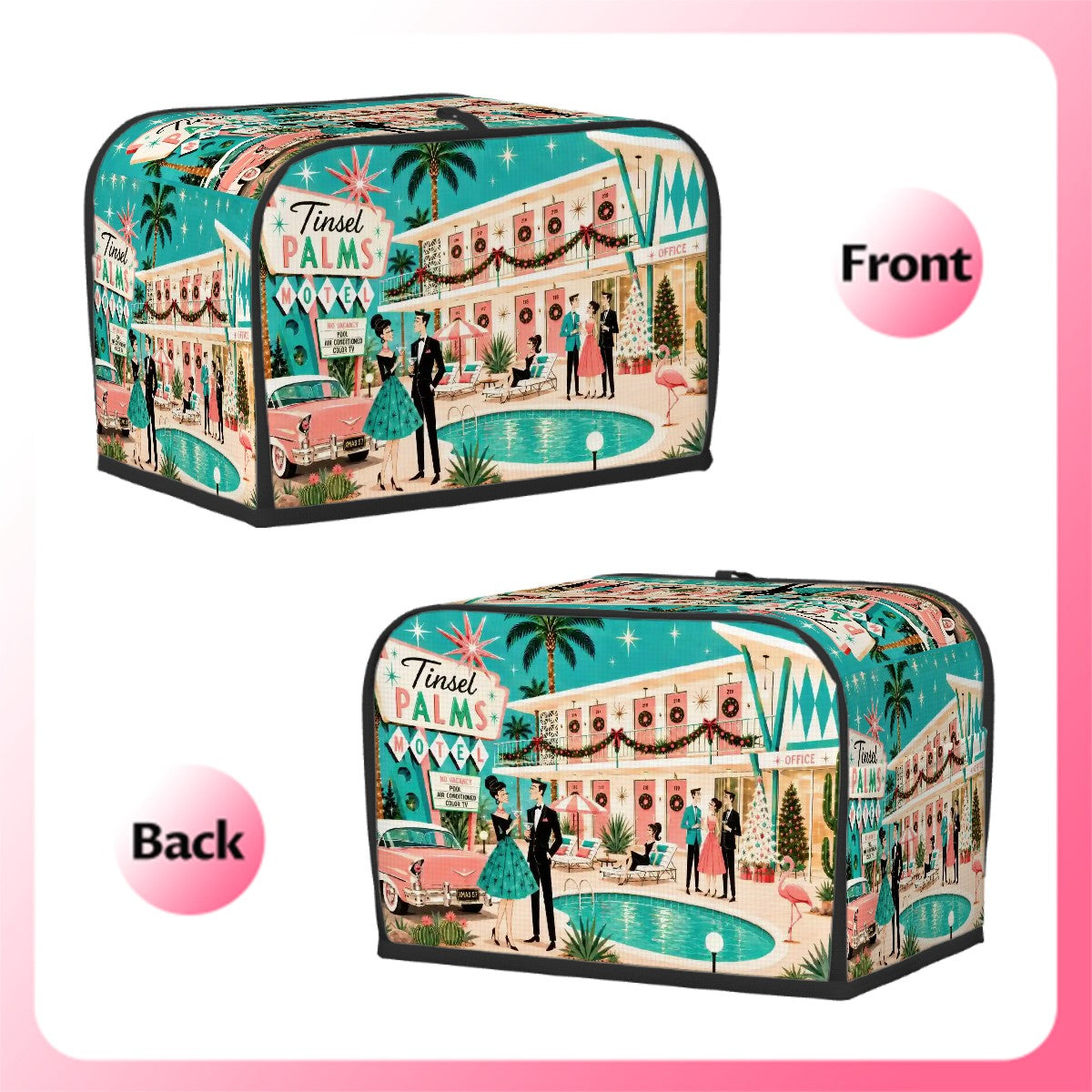Palm Springs Mid Century Christmas Tinsel Palms Motel Toaster Cover