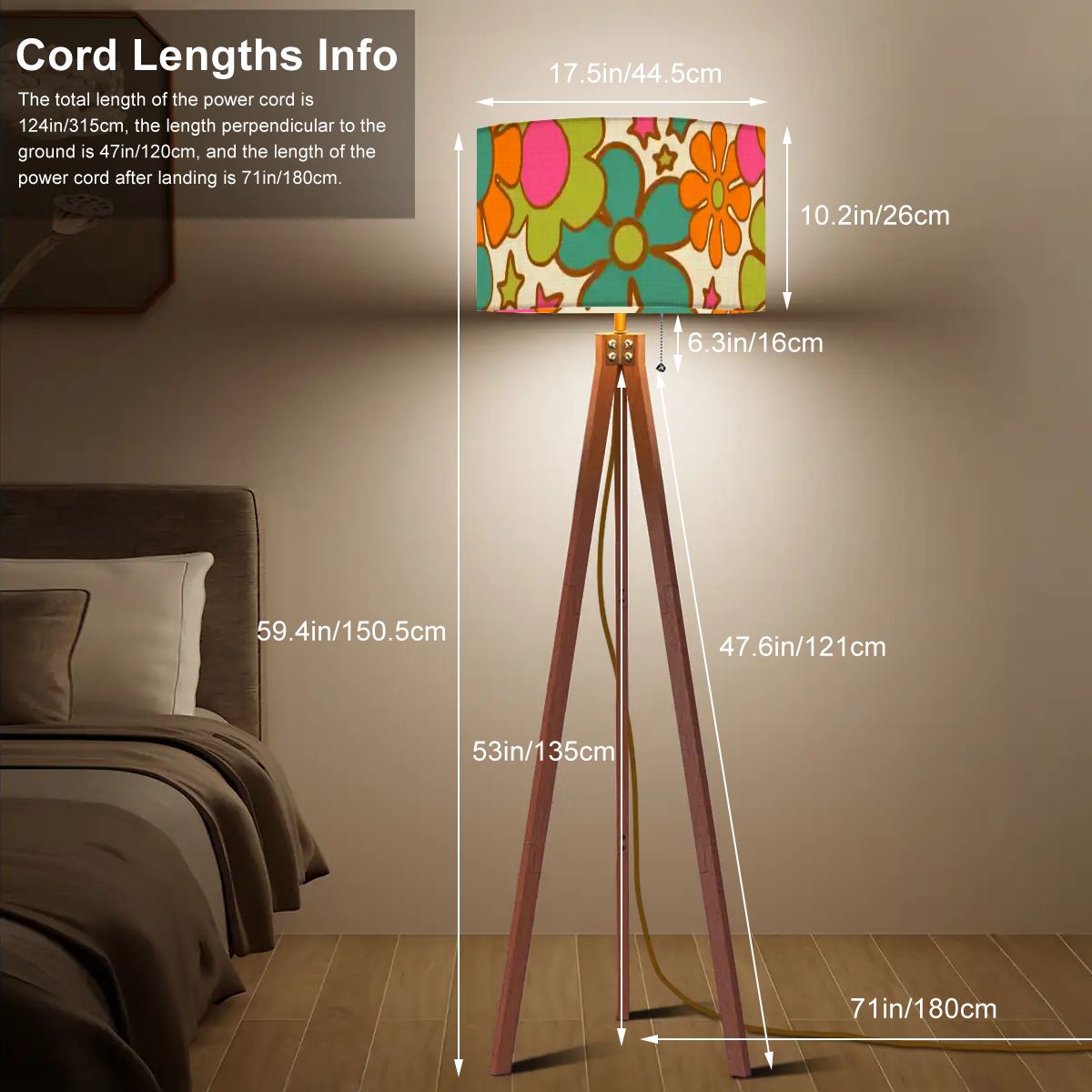 Groovy 70s Flower Power Mid Century Modern Tripod Floor Lamp