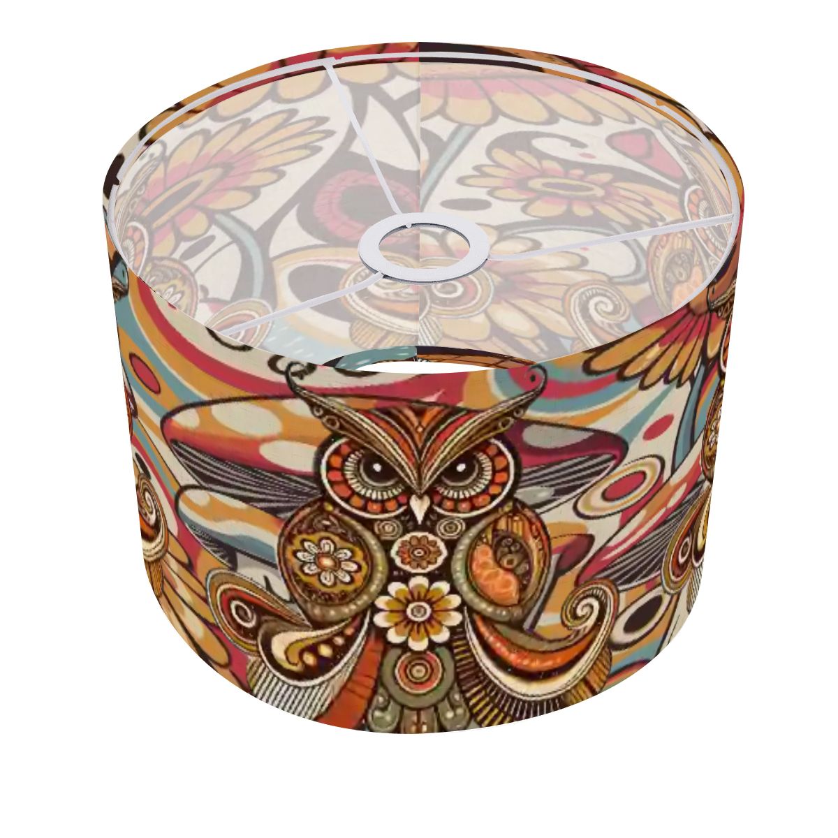 Retro Psychedelic Owl 70s Lampshade, Boho Mushroom Decor