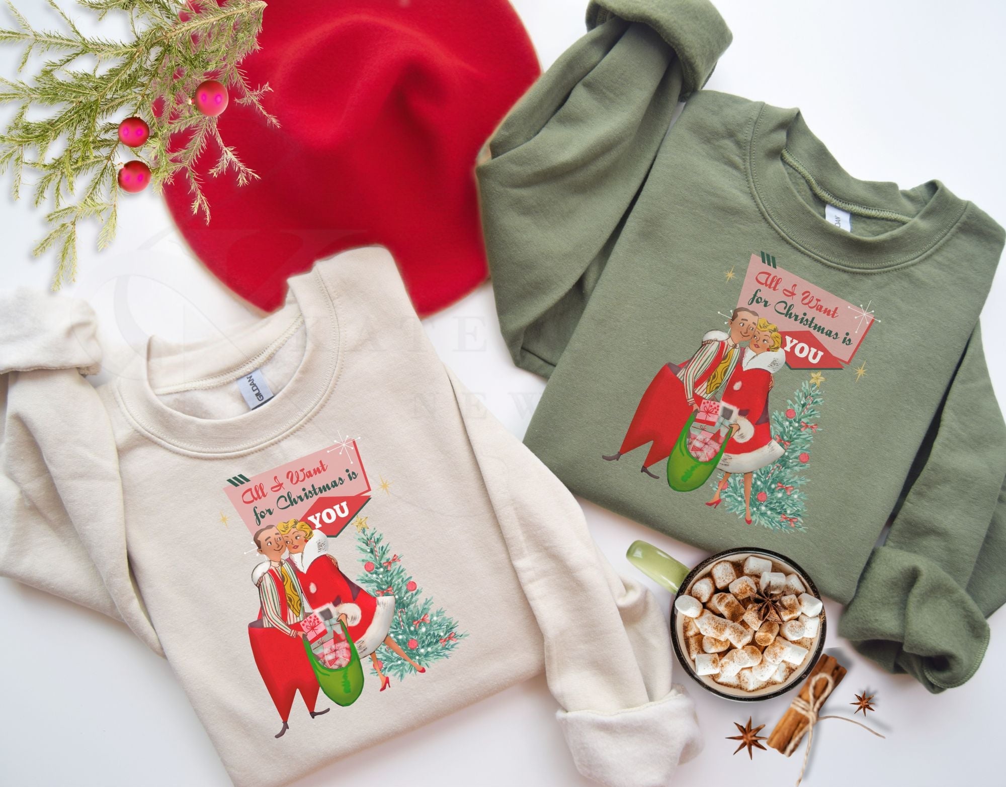 Retro 50s Kitsch Christmas Sweatshirt, Mid Century Modern Holiday Pullover