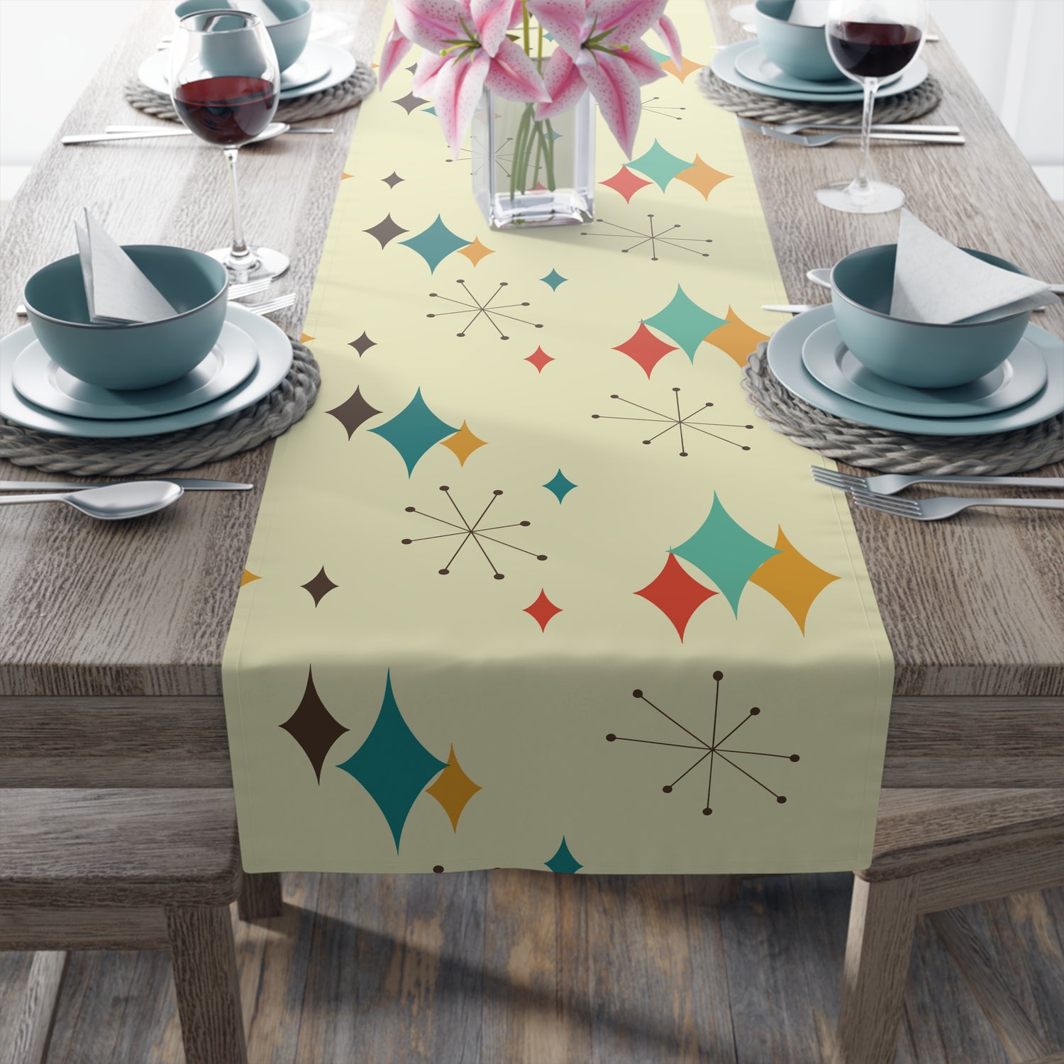 Mid Century Modern Atomic Diamond Starburst Table Runner