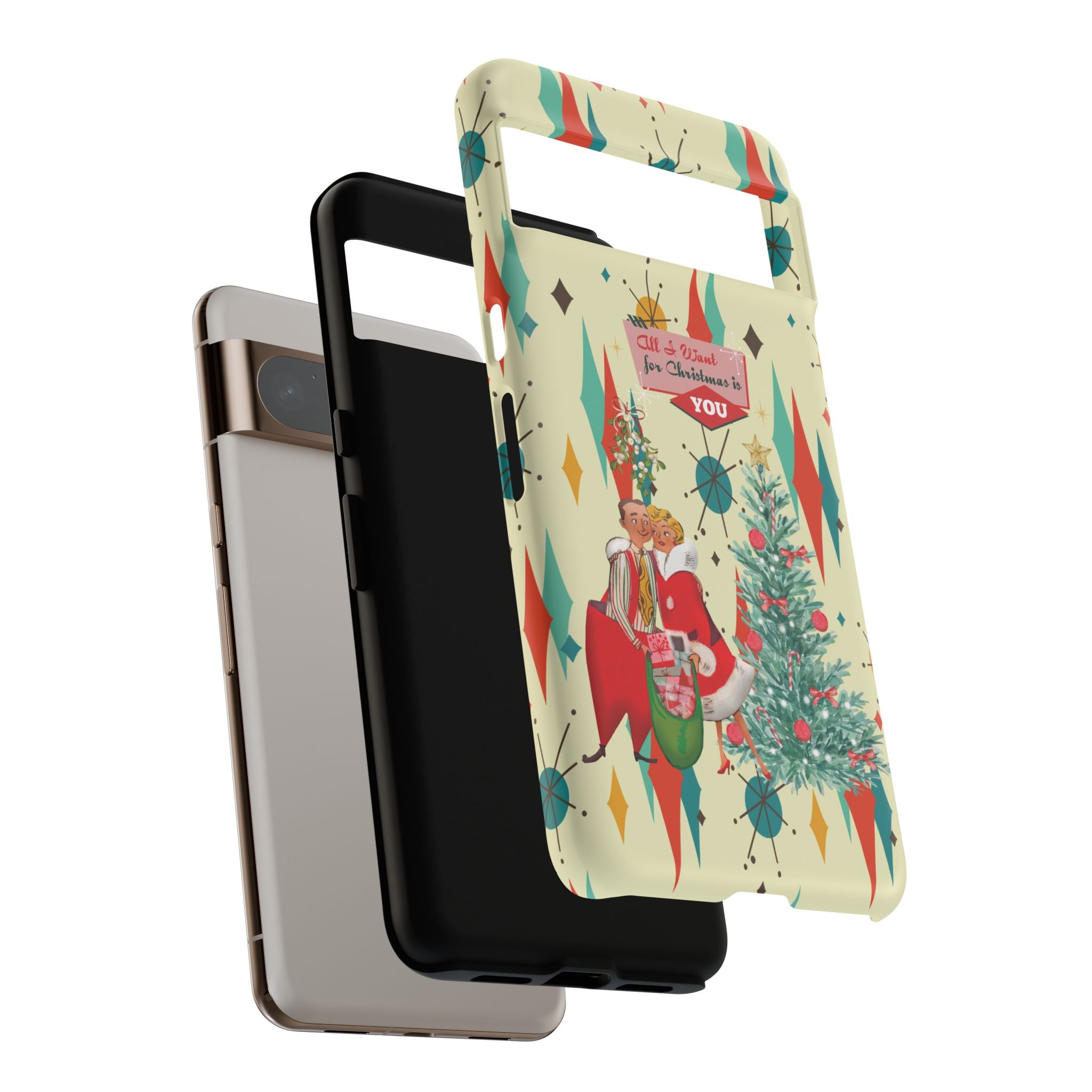 Retro 50s Christmas Phone Case, Mid Century Modern Franciscan Starburst Holiday Smartphone Cover