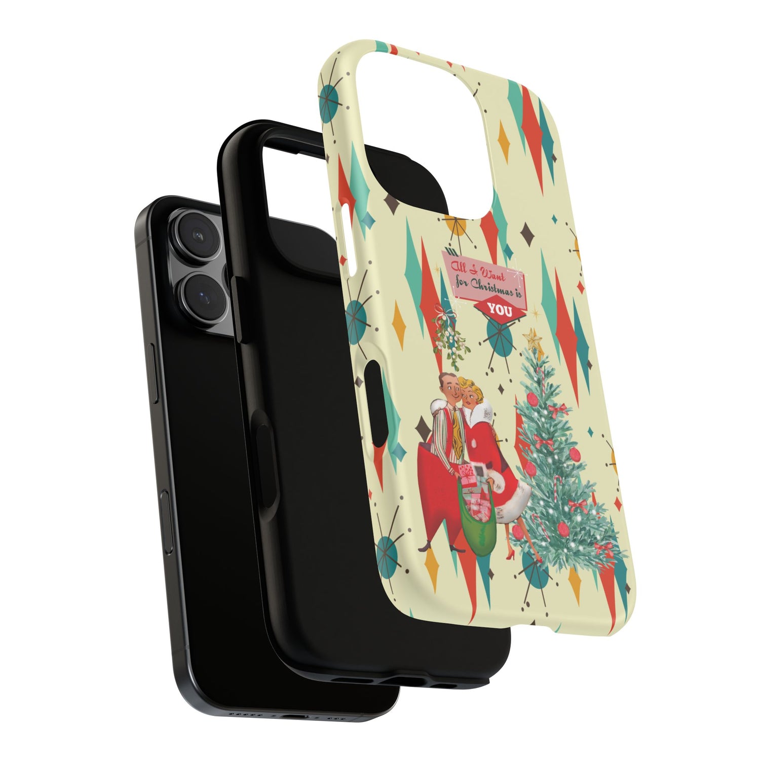 Retro 50s Christmas Phone Case, Mid Century Modern Franciscan Starburst Holiday Smartphone Cover