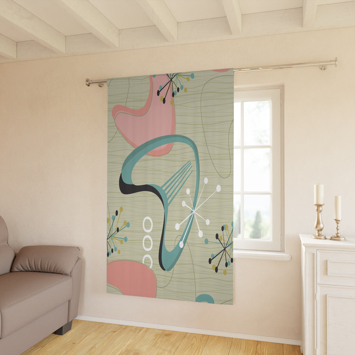Atomic Boomerang Mid Century Modern Blackout Curtain