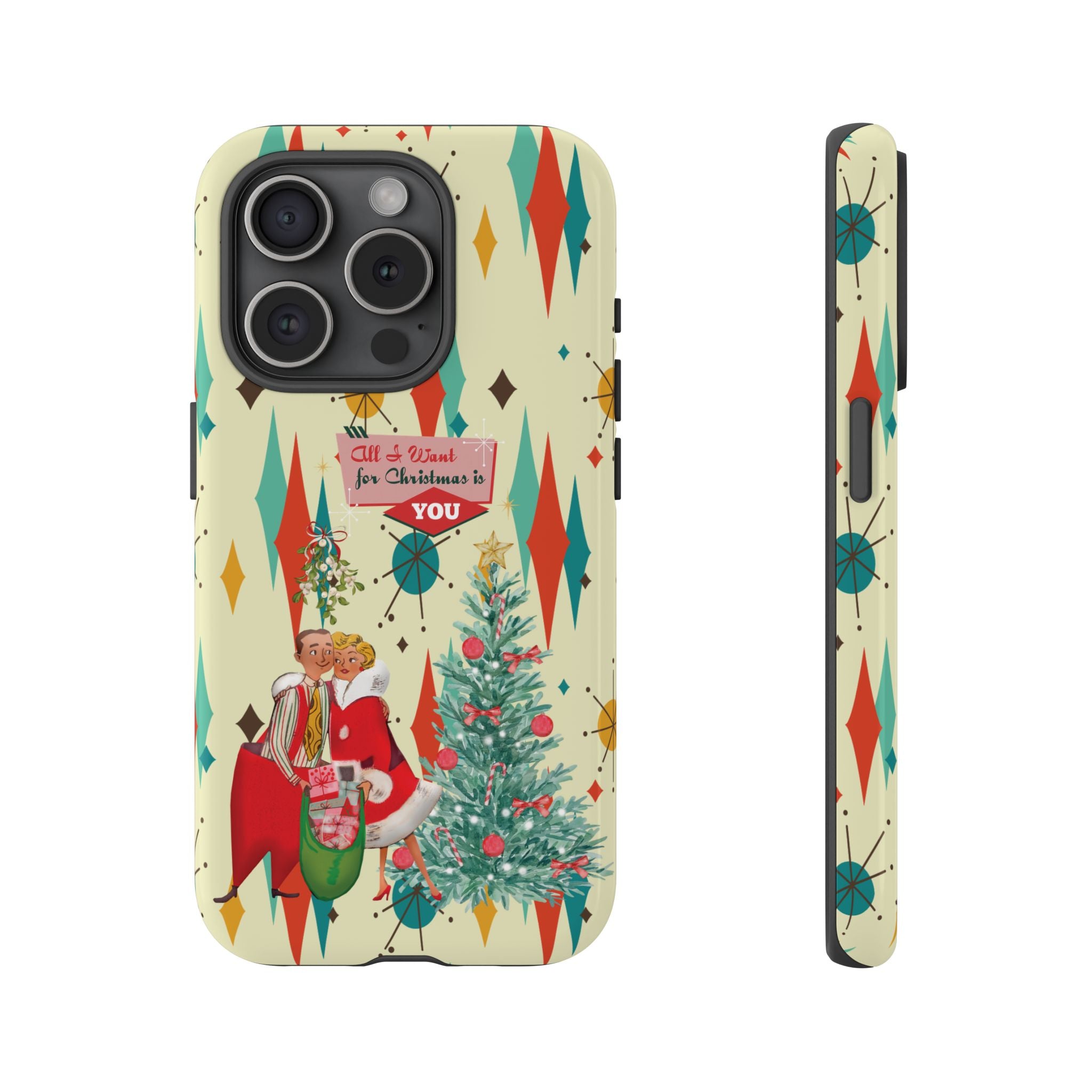 Retro 50s Christmas Phone Case, Mid Century Modern Franciscan Starburst Holiday Smartphone Cover