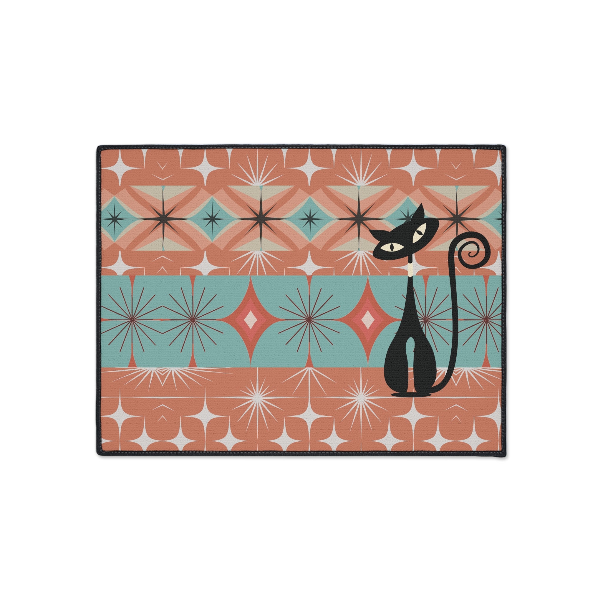 Atomic Cat Mid Century Modern Floor Mat, Retro Starburst Rug