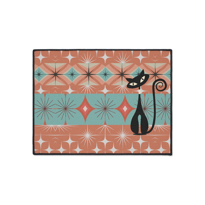 Atomic Cat Mid Century Modern Floor Mat, Retro Starburst Rug