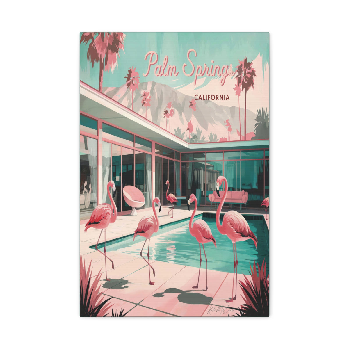 Palm Springs Flamingo Mid Century Modern Canvas Wall Art