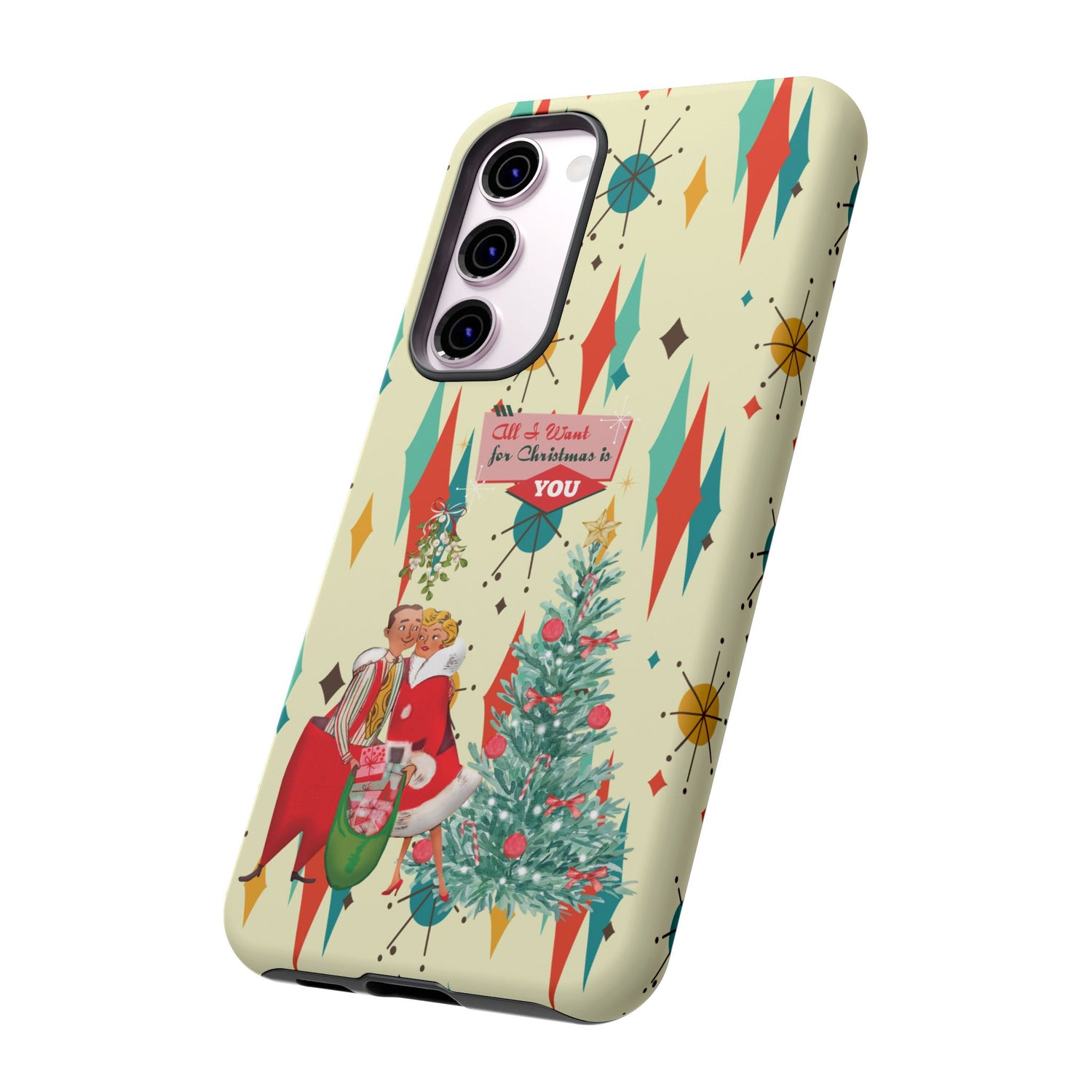 Retro 50s Christmas Phone Case, Mid Century Modern Franciscan Starburst Holiday Smartphone Cover