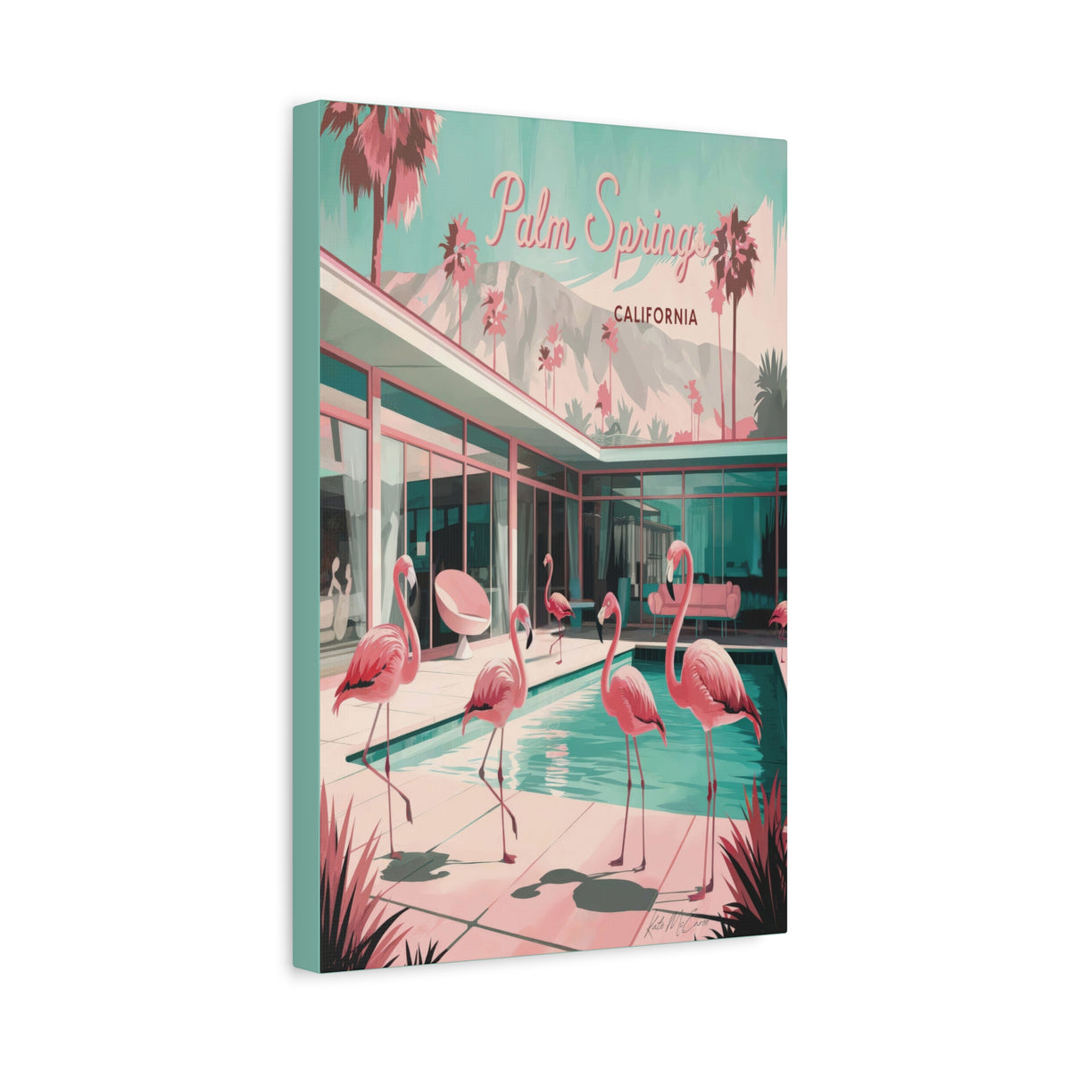 Palm Springs Flamingo Mid Century Modern Canvas Wall Art