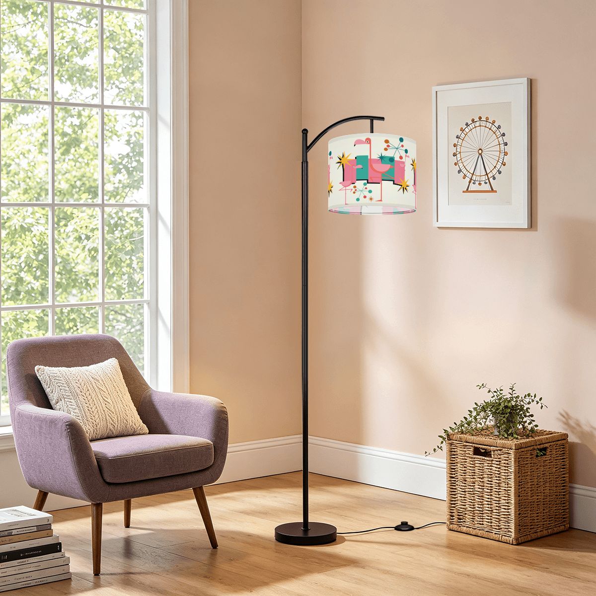 Palm Springs Flamingo Mid Century Modern Retro Arc Floor Lamp