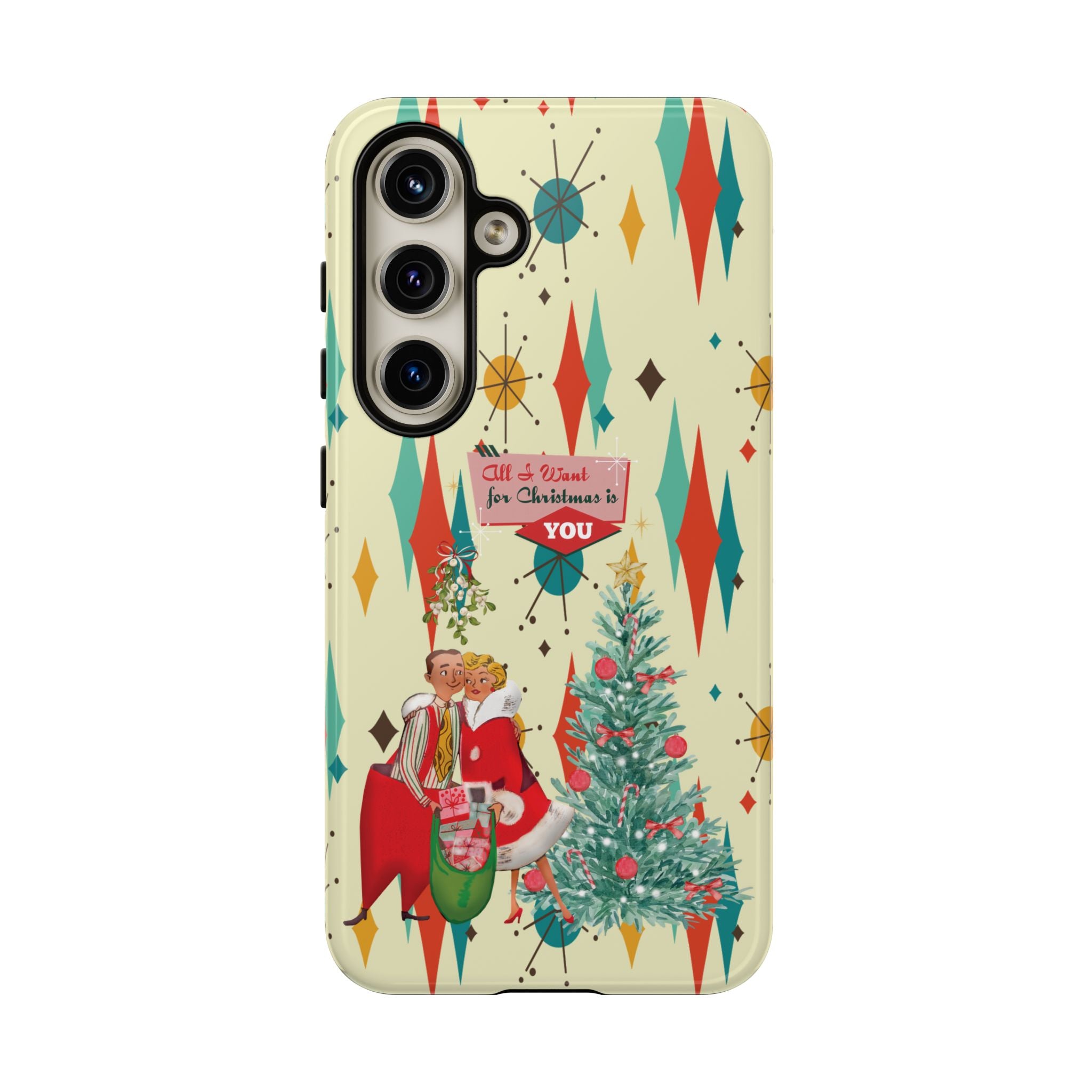 Retro 50s Christmas Phone Case, Mid Century Modern Franciscan Starburst Holiday Smartphone Cover