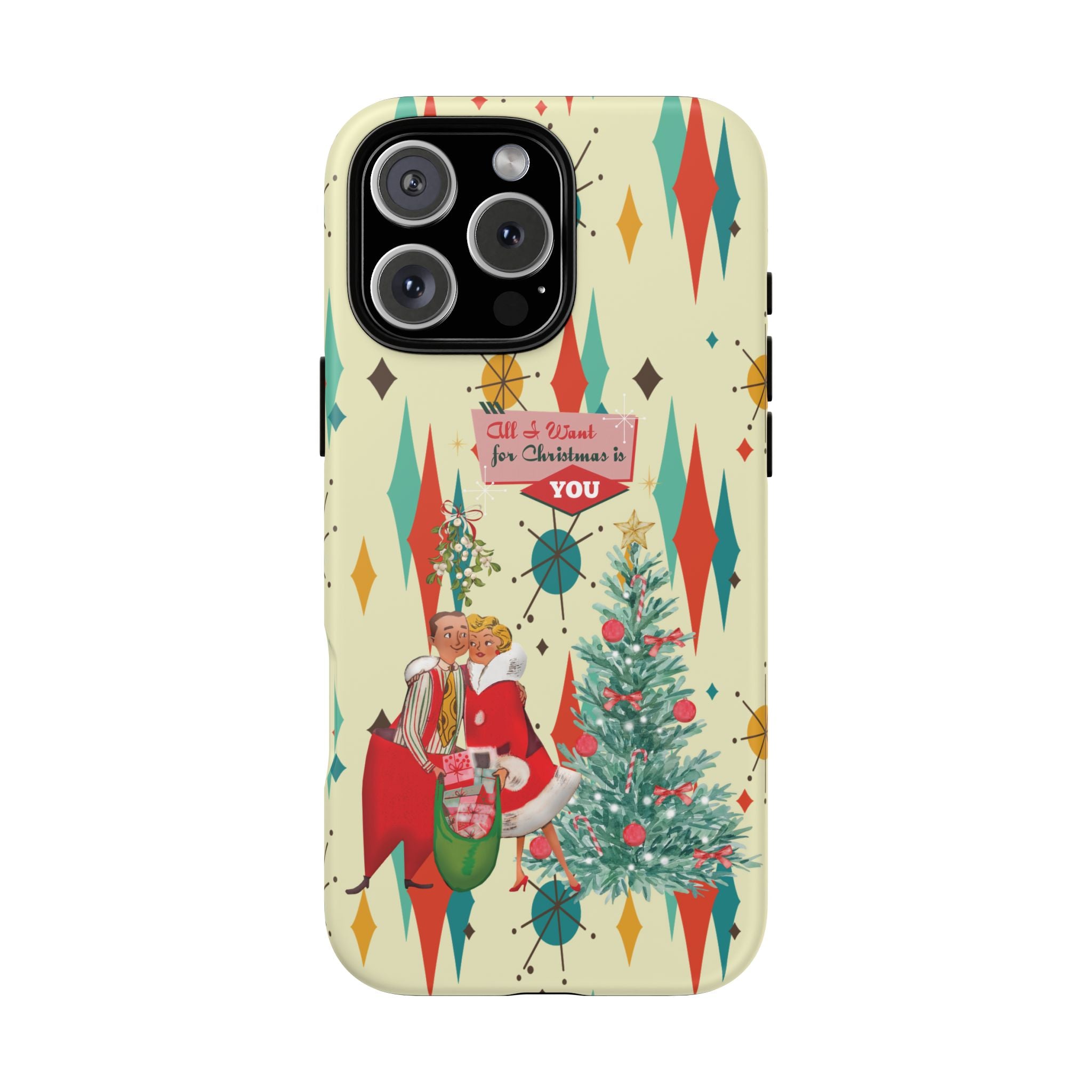 Retro 50s Christmas Phone Case, Mid Century Modern Franciscan Starburst Holiday Smartphone Cover