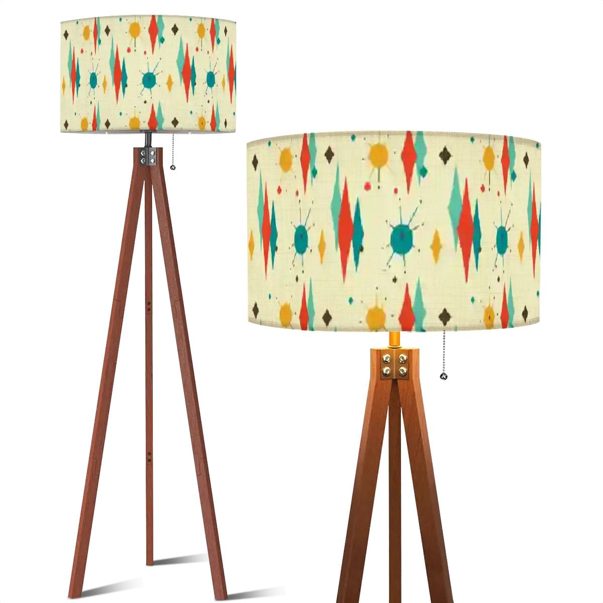Franciscan Diamond Starburst Mid Century Modern Tripod Floor Lamp