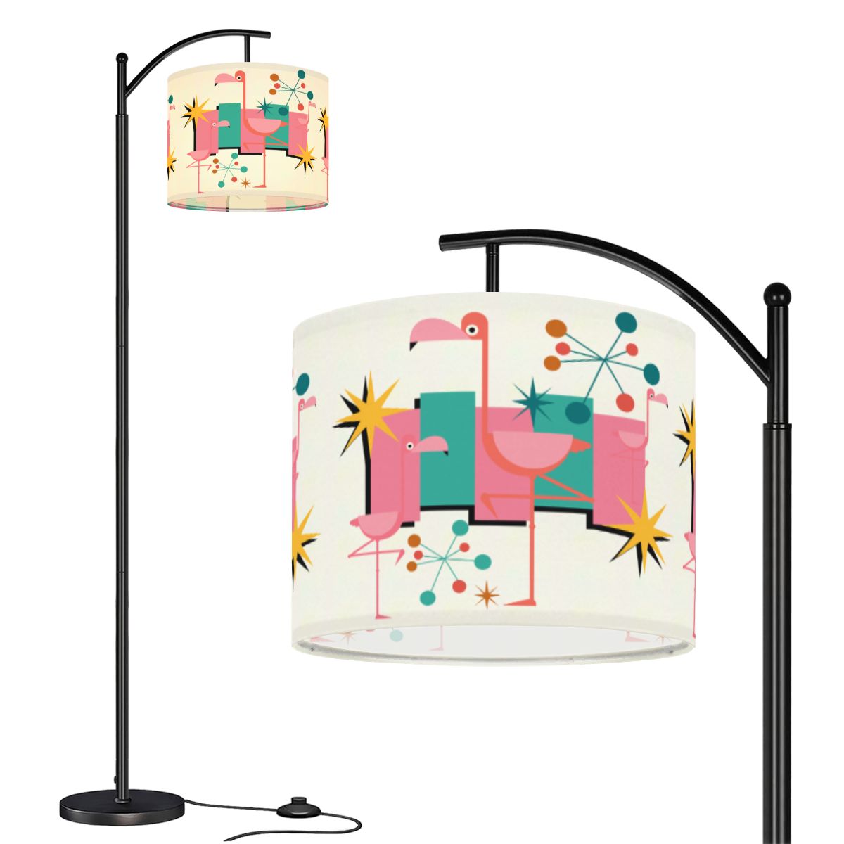 Palm Springs Flamingo Mid Century Modern Retro Arc Floor Lamp