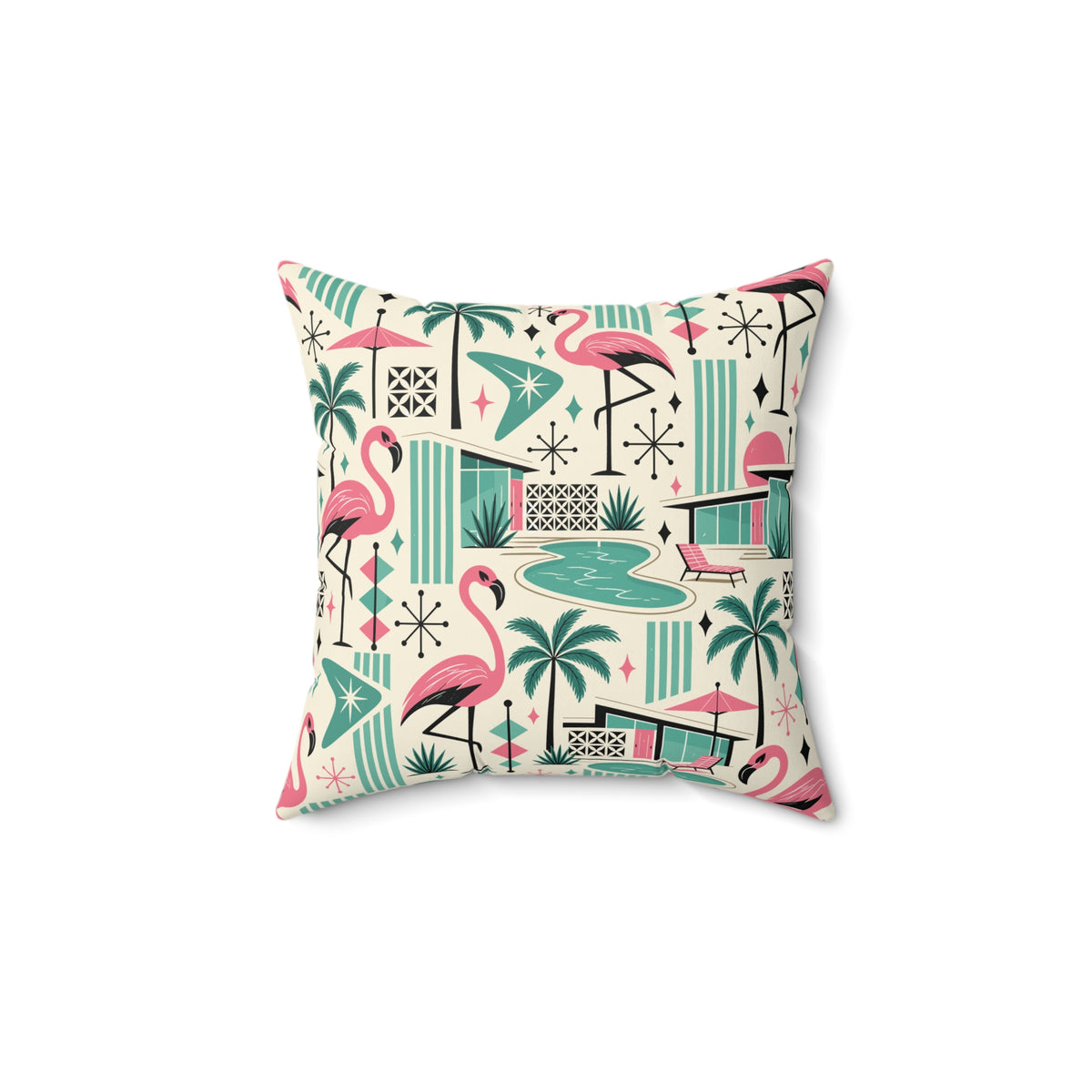 Palm Springs Flamingo Mid Century Modern Retro Throw Pillow