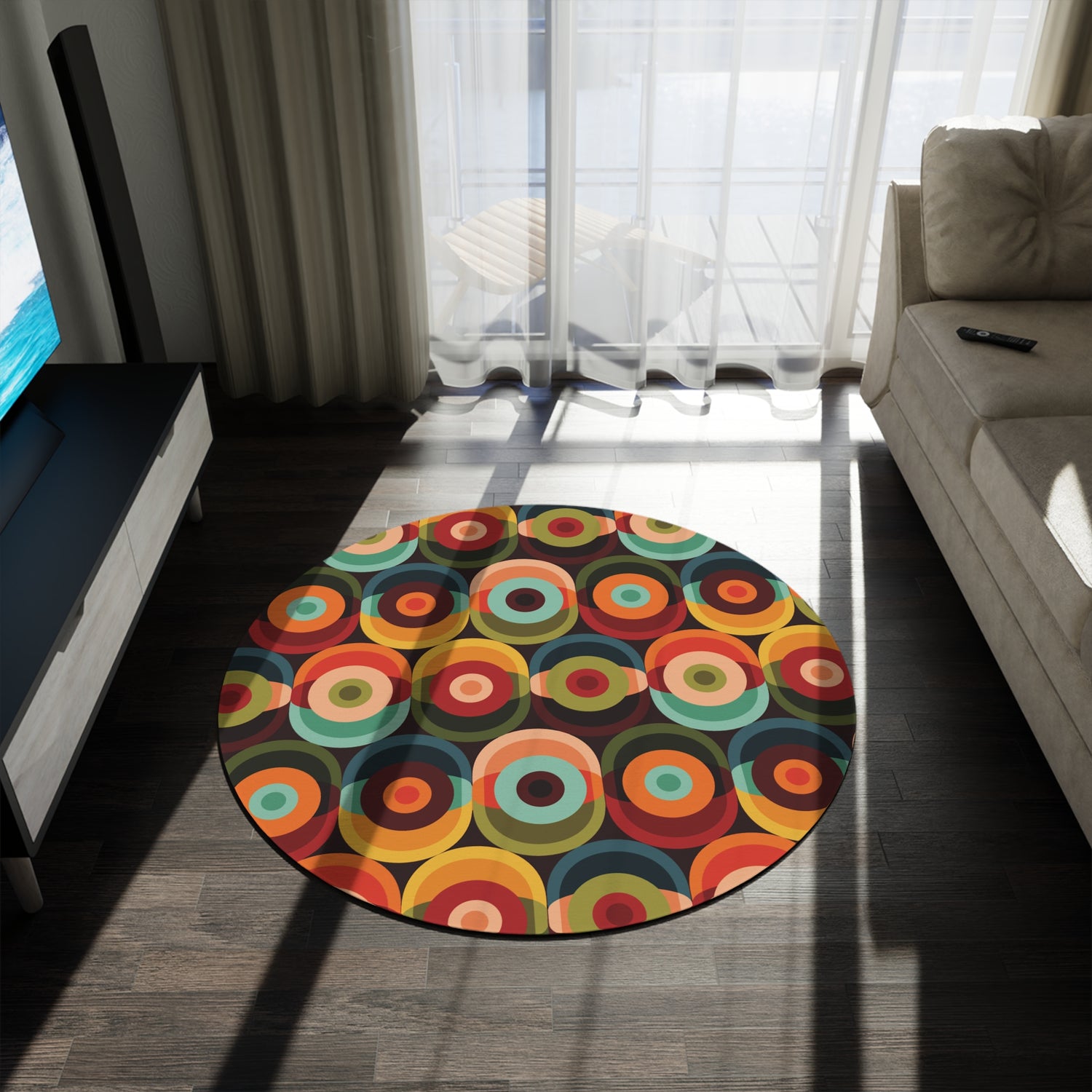 Groovy Retro Orb Mid Century Modern Round Area Rug