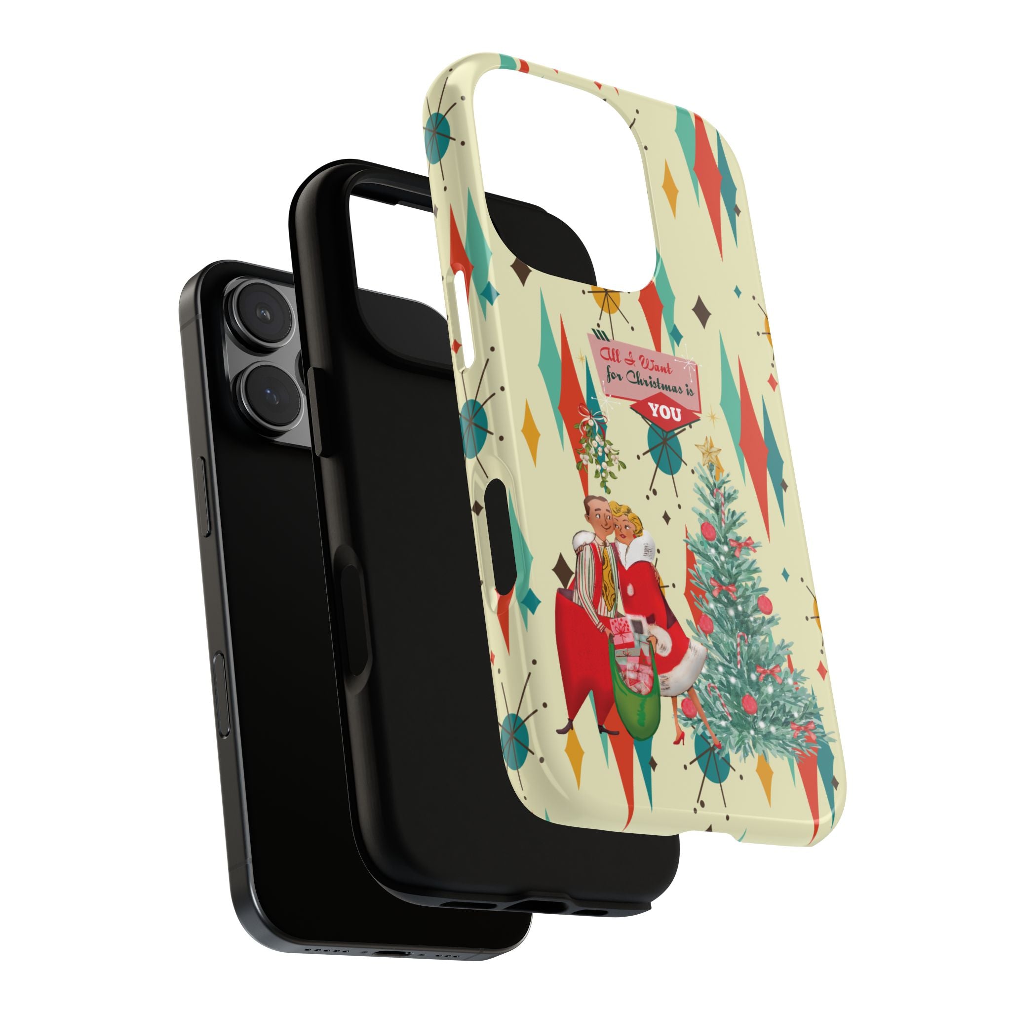 Retro 50s Christmas Phone Case, Mid Century Modern Franciscan Starburst Holiday Smartphone Cover