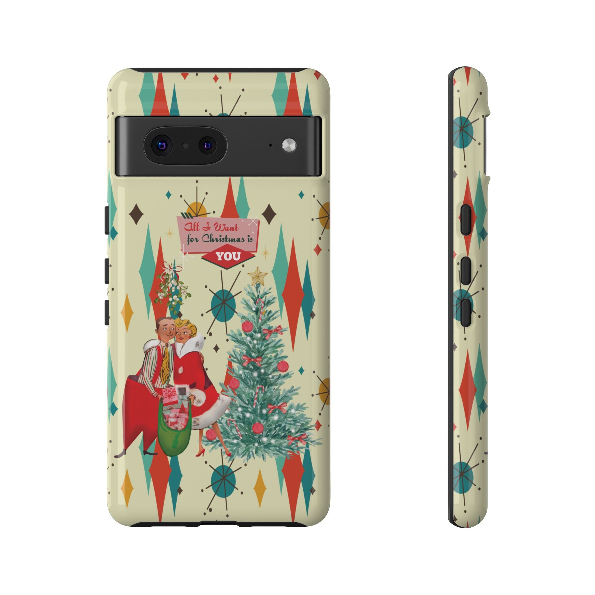 Retro 50s Christmas Phone Case, Mid Century Modern Franciscan Starburst Holiday Smartphone Cover