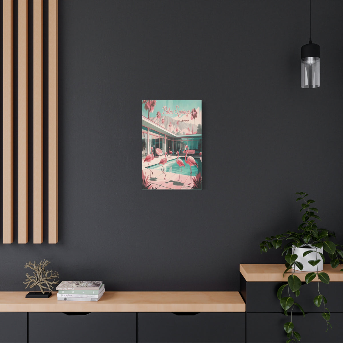 Palm Springs Flamingo Mid Century Modern Canvas Wall Art