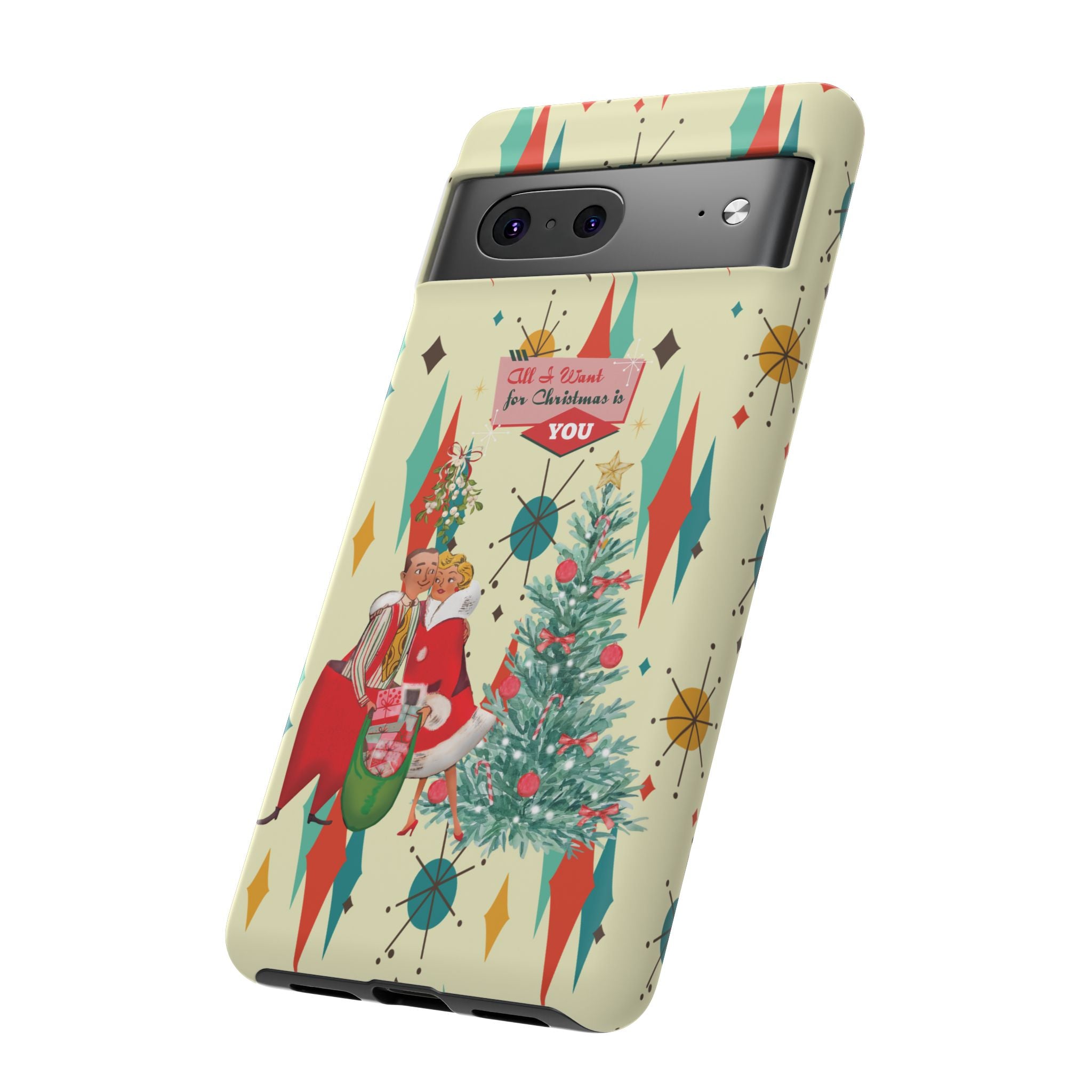 Retro 50s Christmas Phone Case, Mid Century Modern Franciscan Starburst Holiday Smartphone Cover