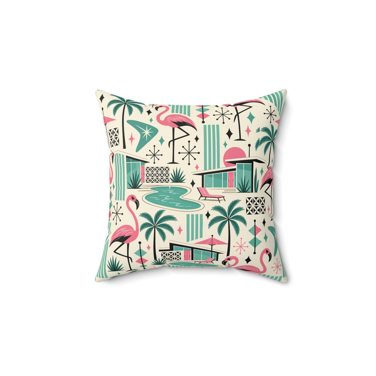Palm Springs Flamingo Mid Century Modern Retro Throw Pillow