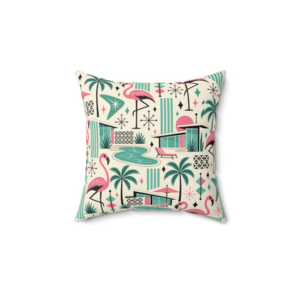 Palm Springs Flamingo Mid Century Modern Retro Throw Pillow