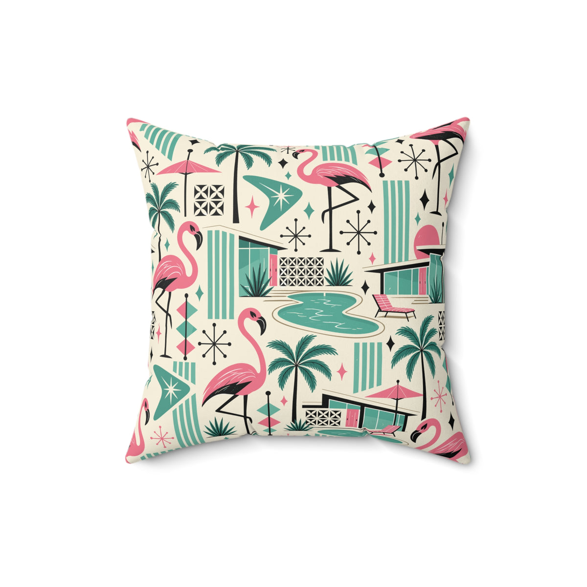 Palm Springs Flamingo Mid Century Modern Retro Throw Pillow
