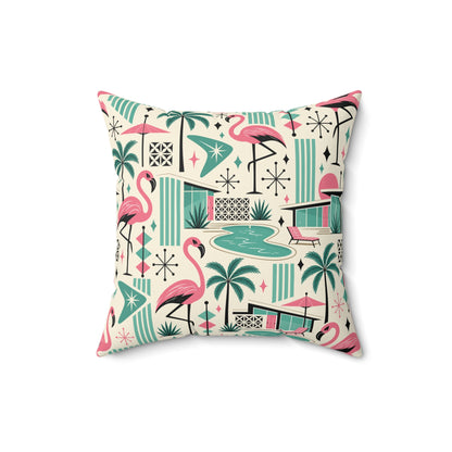 Palm Springs Flamingo Mid Century Modern Retro Throw Pillow